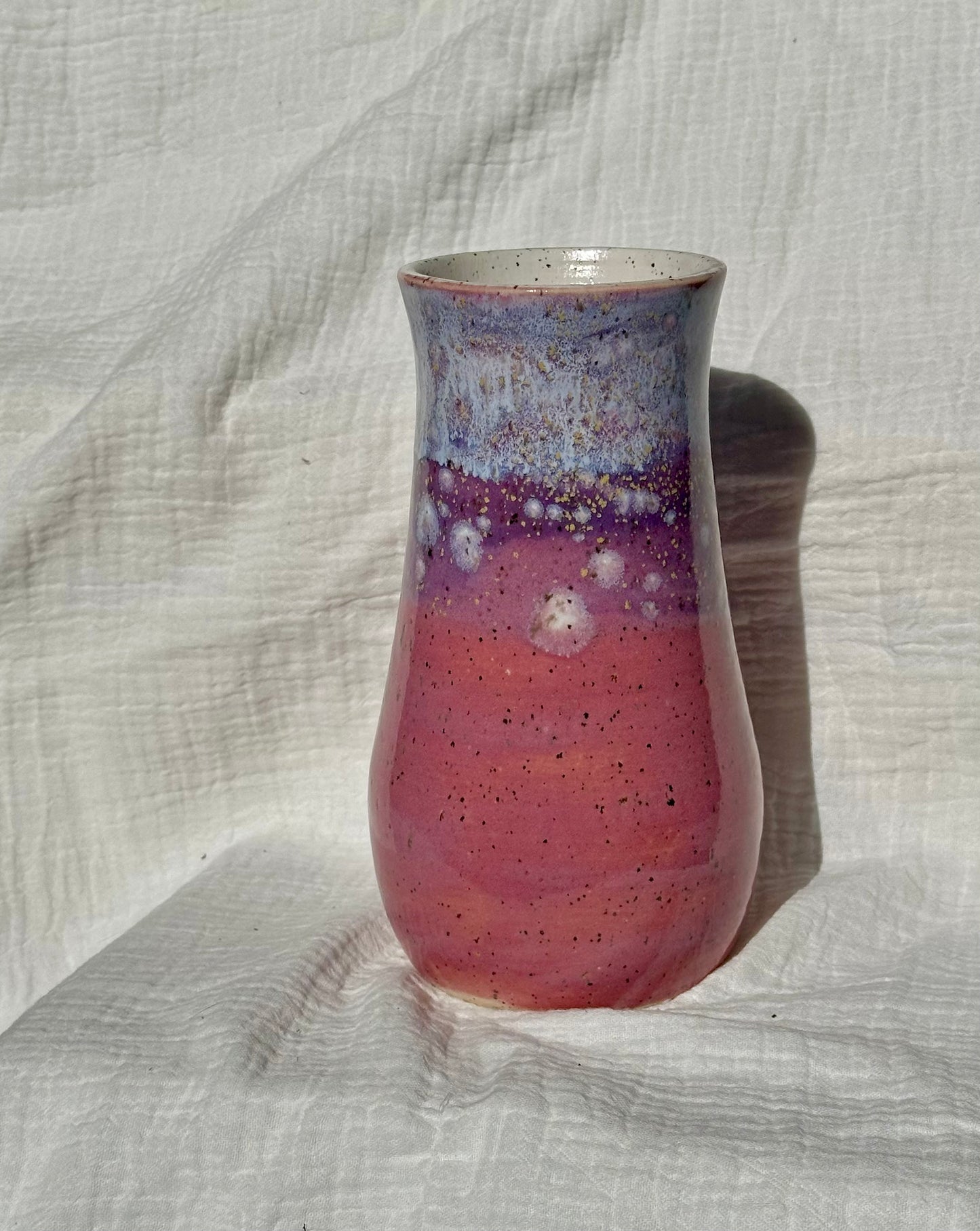 Ceramic Stoneware Pink, Purple and Lavender Vase Pottery Floral