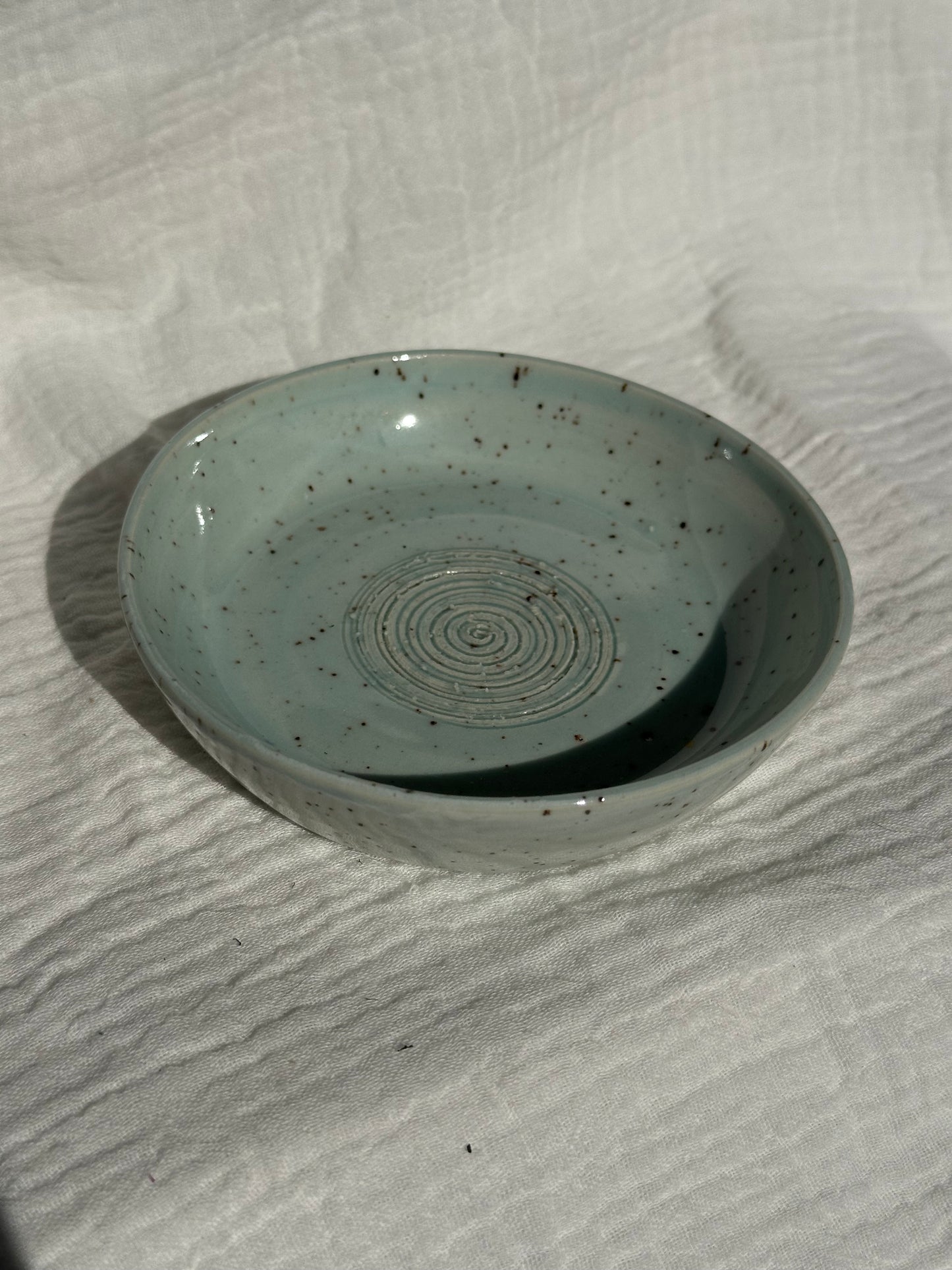 Ceramic Stoneware Blue Speckled Garlic Grater Serving Pottery