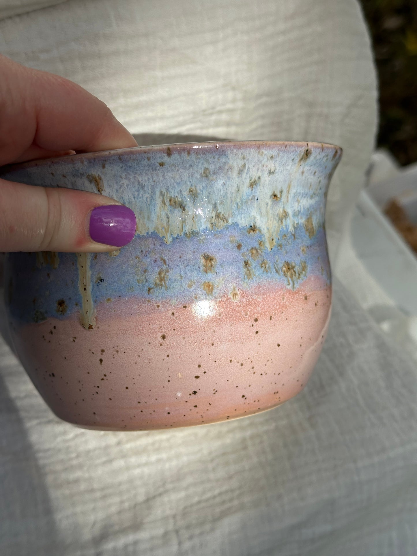 Ceramic Stoneware Lavender Speckled Purple Pink Planter Display Bowl Home Decor Pottery