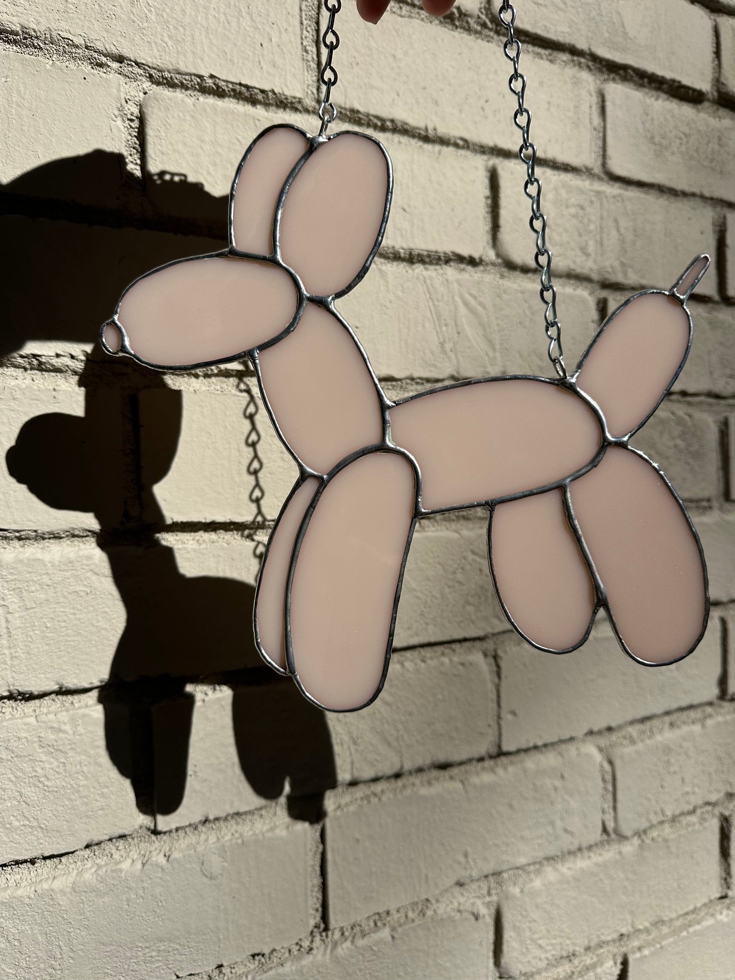Stained Glass Balloon Dog Light Pink Suncatcher Window Decoration Glass Art Gift Housewarming