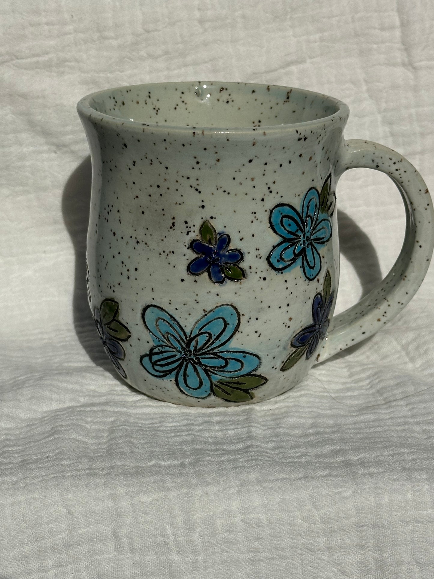 Ceramic Stoneware Carved Blue Multi Colored Flowers Coffee Tea Mug Cup Botanical Floral Pottery Floral Pride