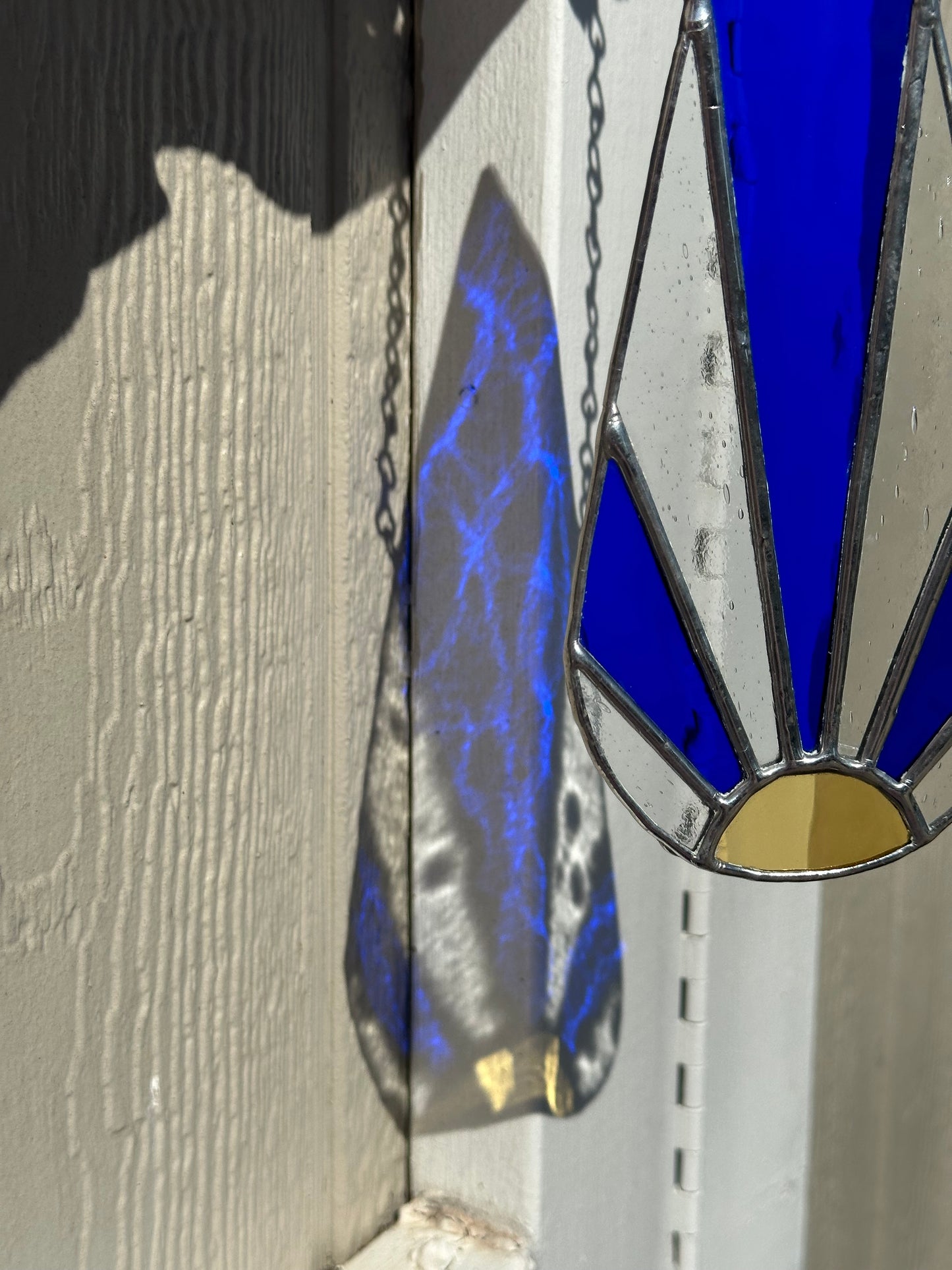 Stained Glass Blue Clear Geometric Sun Ray Suncatcher Window Decoration Glass Art Gift Sun Catcher