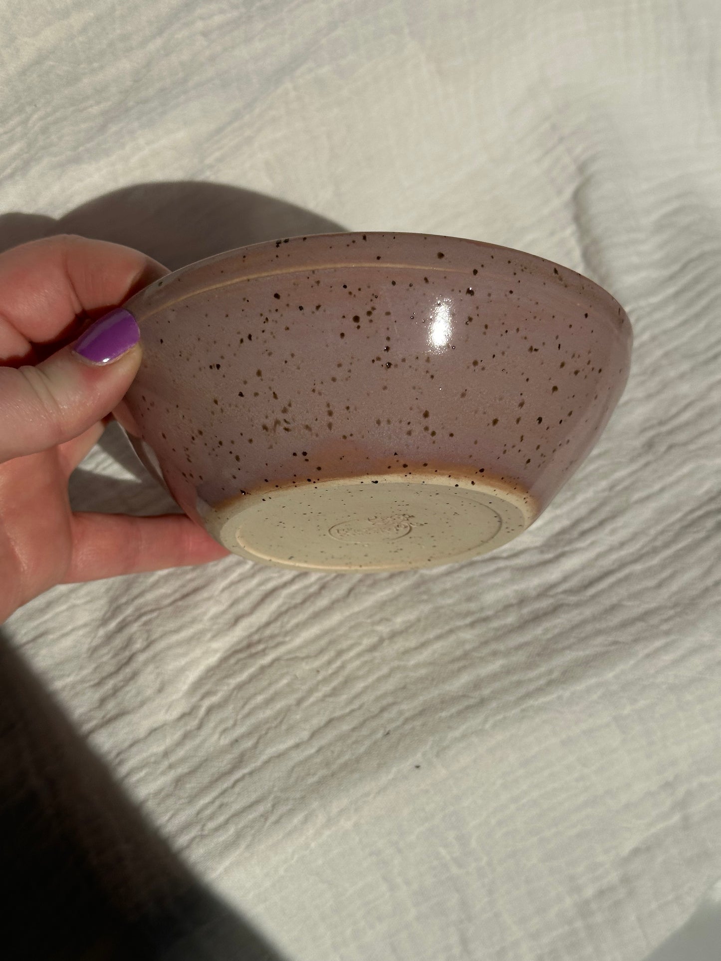 Ceramic Stoneware Pink and White Small Bowl Everyday Serving Pottery