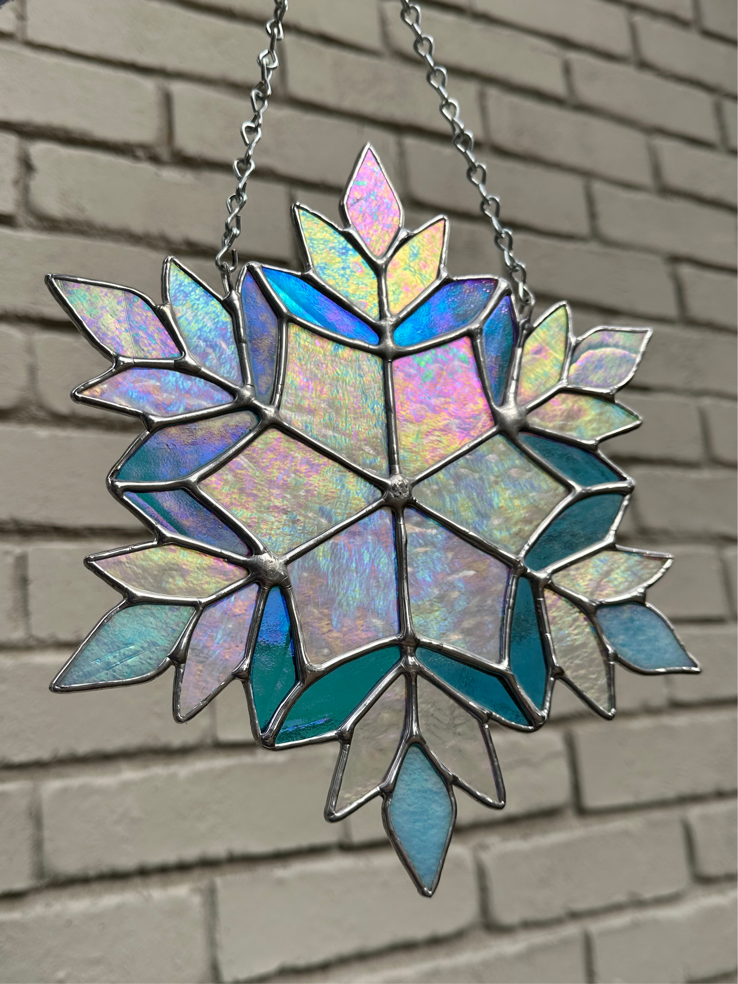 Ready to ship Stained Glass Snowflake Suncatcher Window Decoration Glass Art Plant Lover Gift