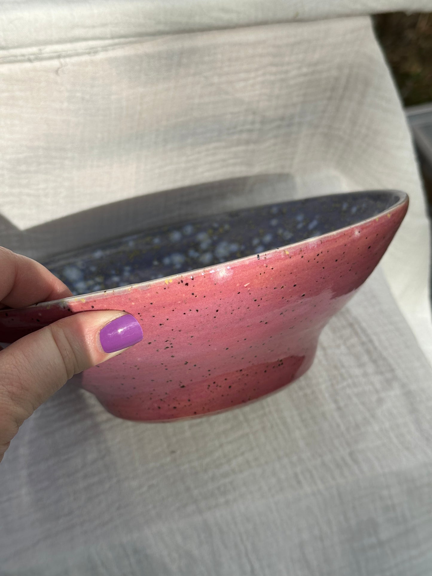 Ceramic Stoneware Large Lavender Speckled Purple Pink Serving Display Bowl Home Decor Pottery
