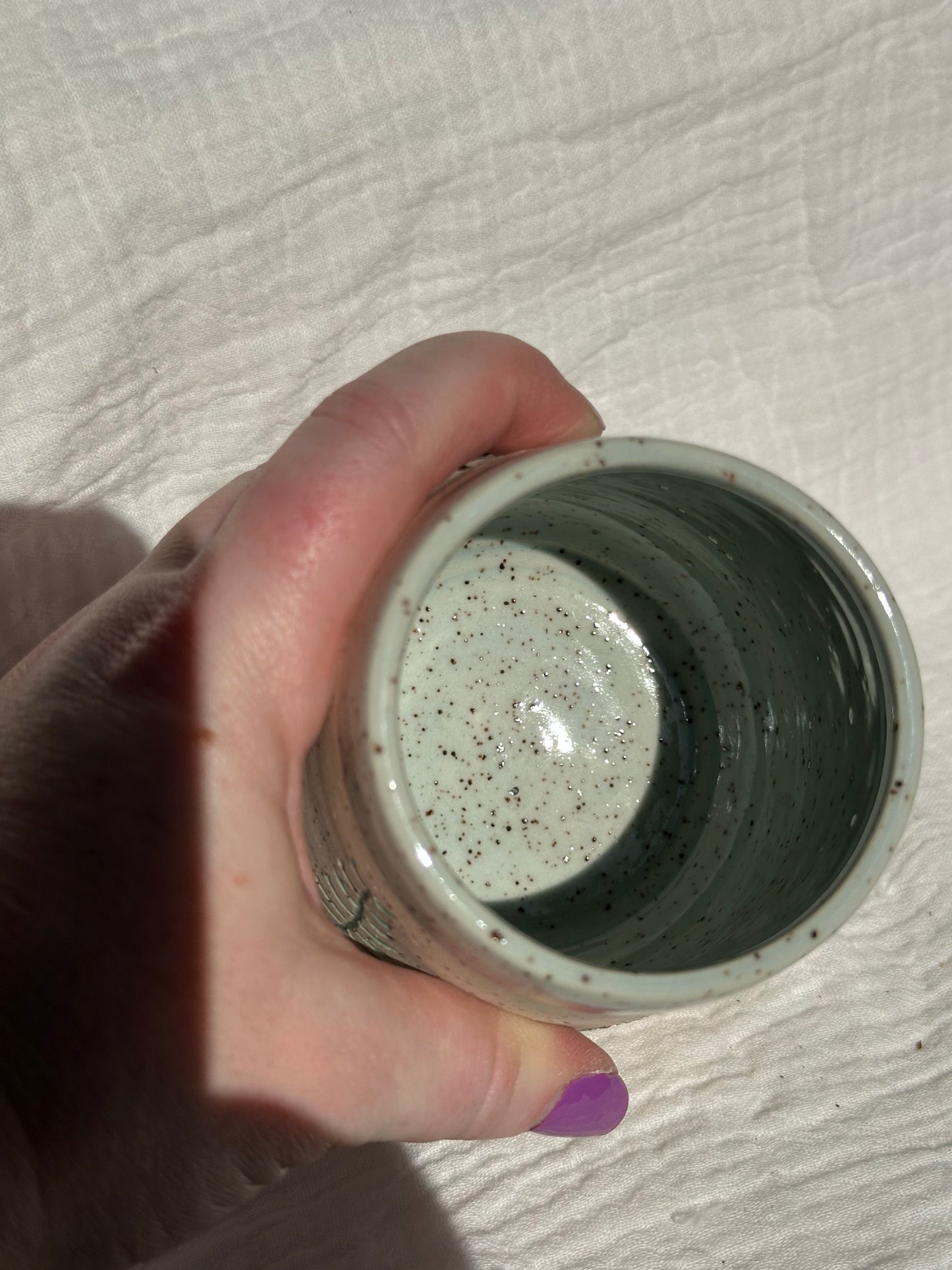 Ceramic Stoneware Carved Flowers Wine Whiskey Cup Botanical Floral Pottery Floral Tumbler