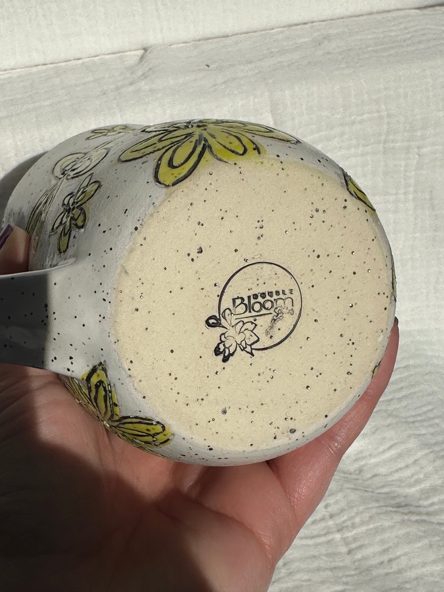 Ceramic Stoneware Carved Yellow Flowers Coffee Tea Mug Cup Botanical Floral Pottery Floral