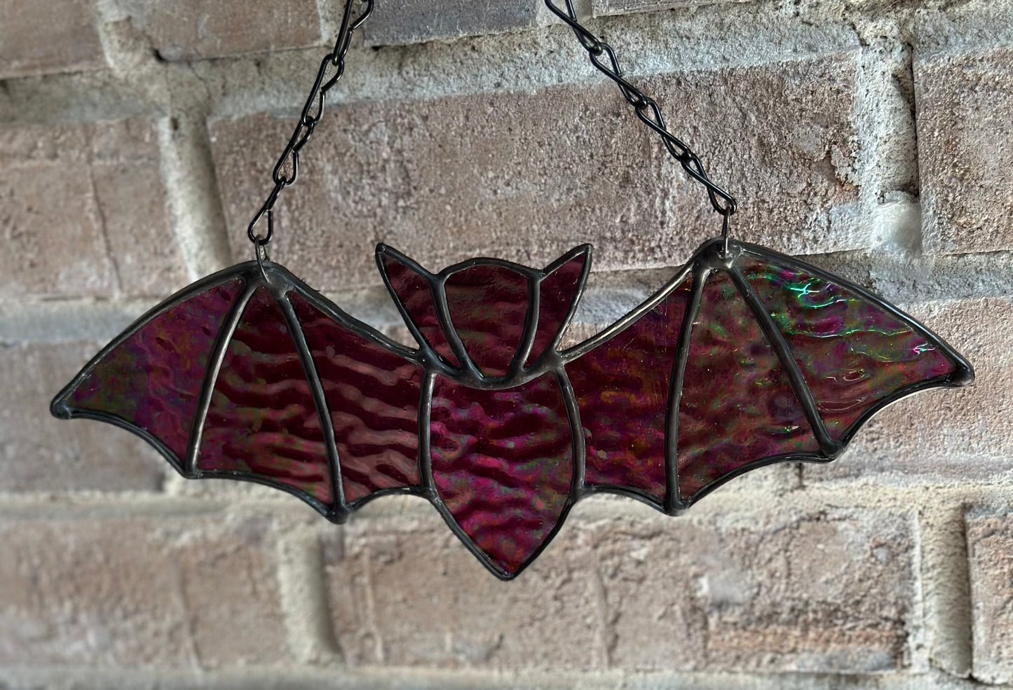 Stained Glass Halloween Bat Purple Iridescent Dichroic Dichro Black Patina Suncatcher Window Decoration Glass Art Plant Lover Gift