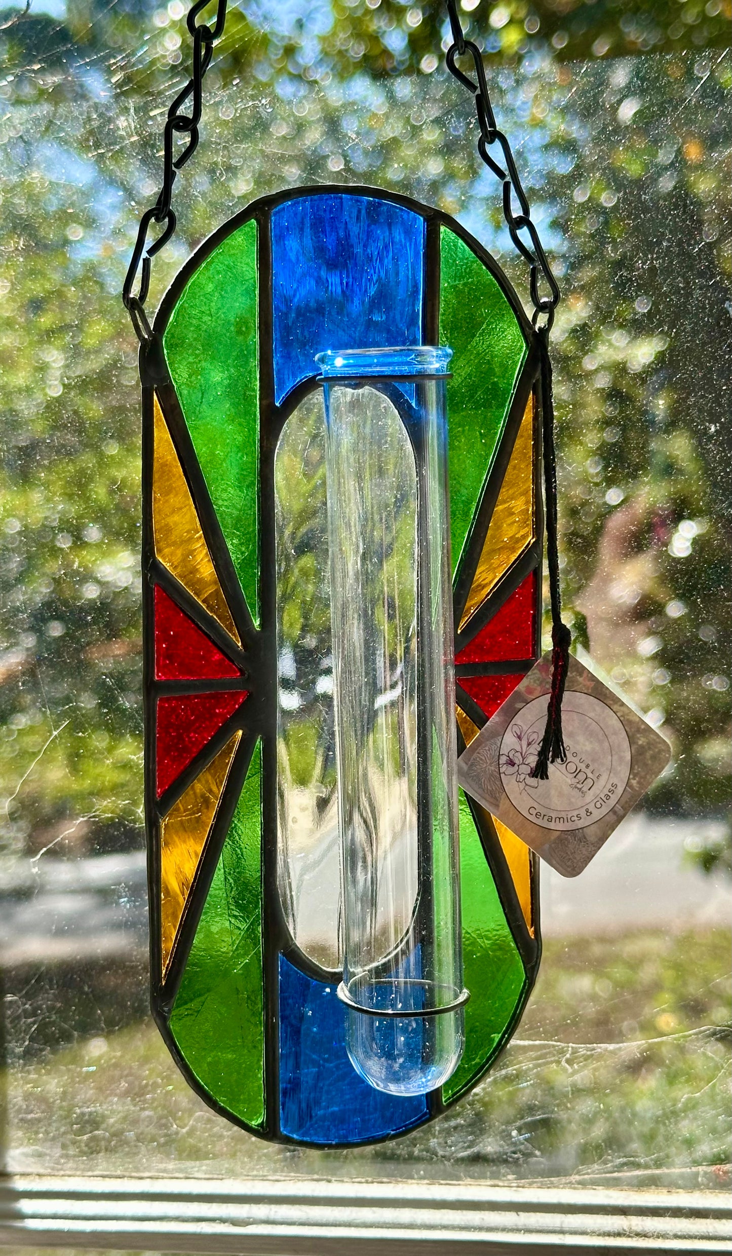 Handmade Stained Glass Plant Propagation Station Suncatcher Sun Catcher Art Deco Style Window Hanging