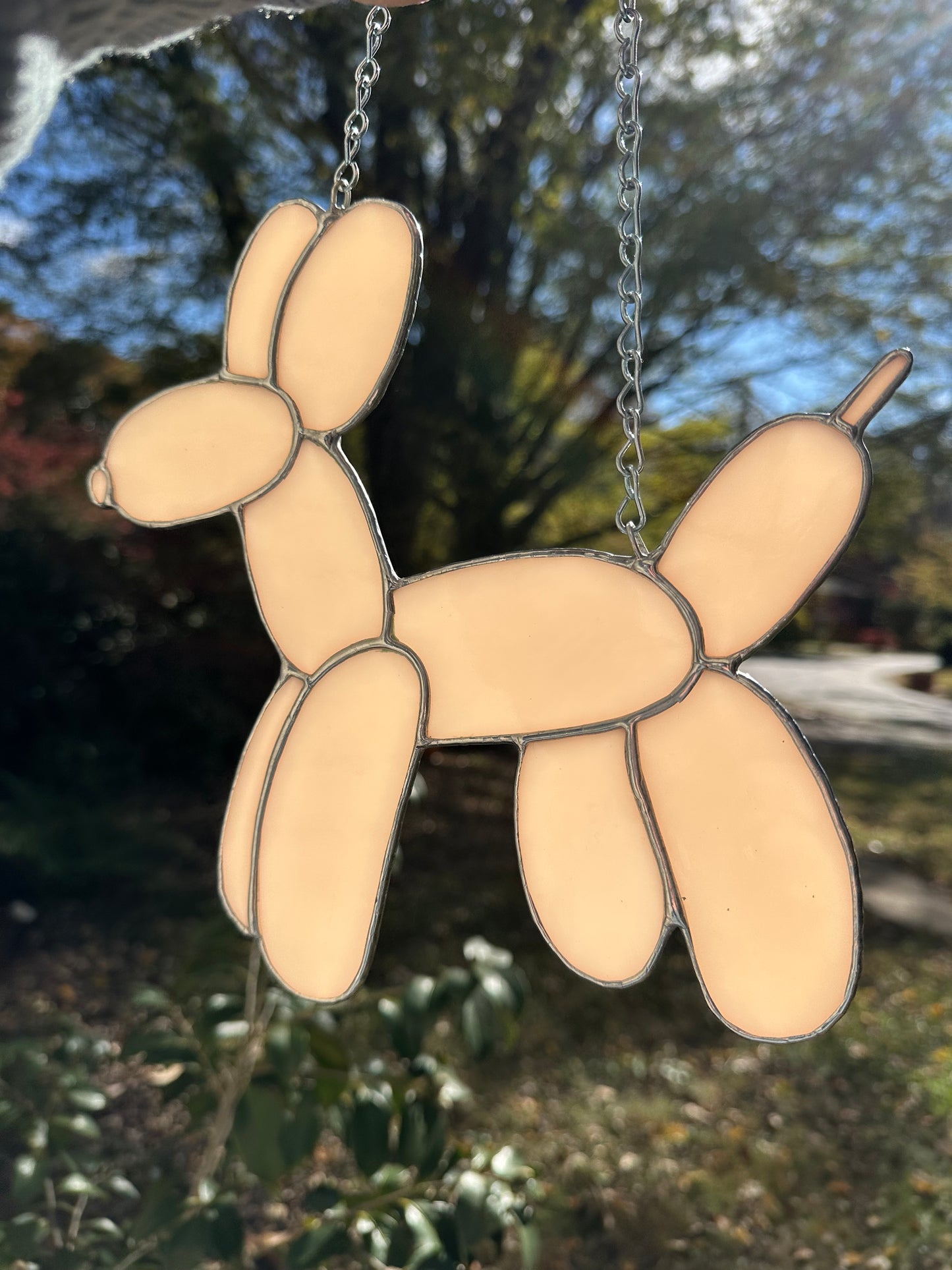 Stained Glass Balloon Dog Light Pink Suncatcher Window Decoration Glass Art Gift Housewarming