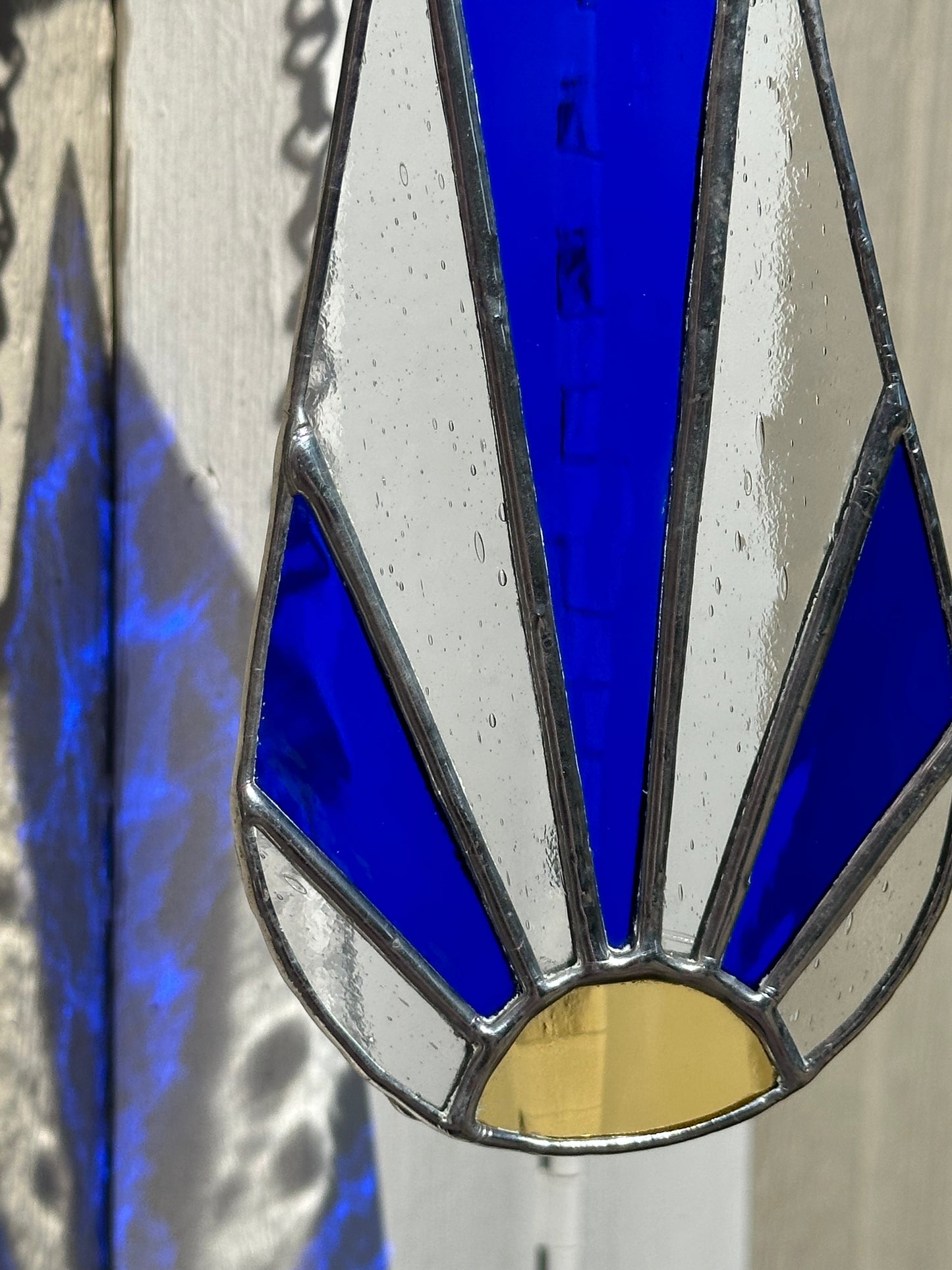 Stained Glass Blue Clear Geometric Sun Ray Suncatcher Window Decoration Glass Art Gift Sun Catcher