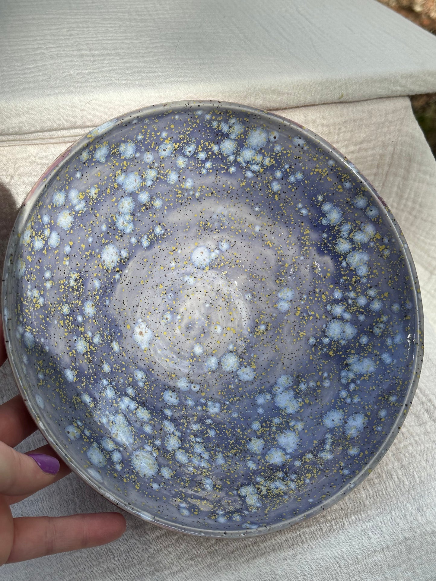 Ceramic Stoneware Large Lavender Speckled Purple Pink Serving Display Bowl Home Decor Pottery