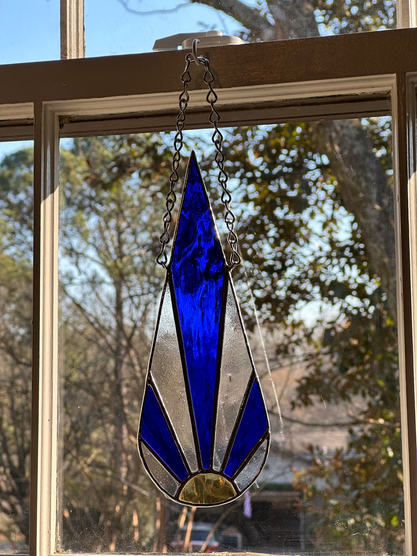 Stained Glass Blue Clear Geometric Sun Ray Suncatcher Window Decoration Glass Art Gift Sun Catcher