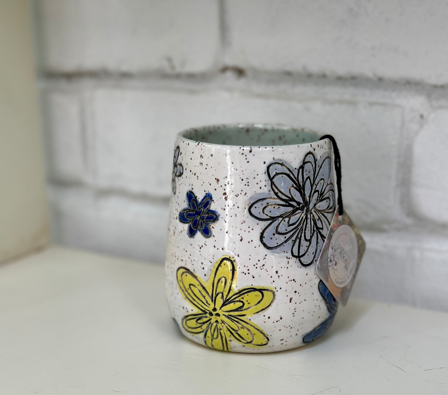 Ceramic Stoneware Carved Flowers Wine Whiskey Cup Botanical Floral Pottery Floral Tumbler