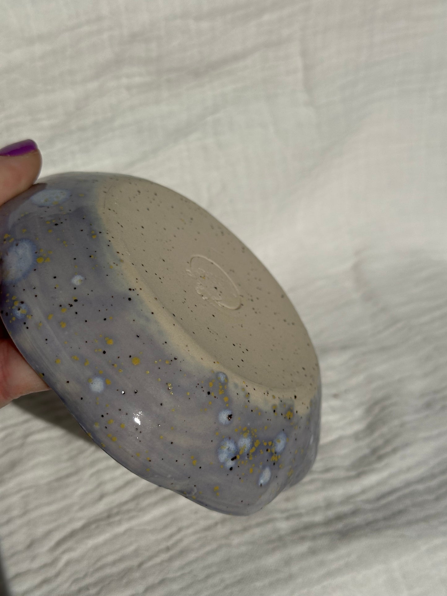 Ceramic Stoneware Purple Blue Speckled Garlic Grater Serving Pottery