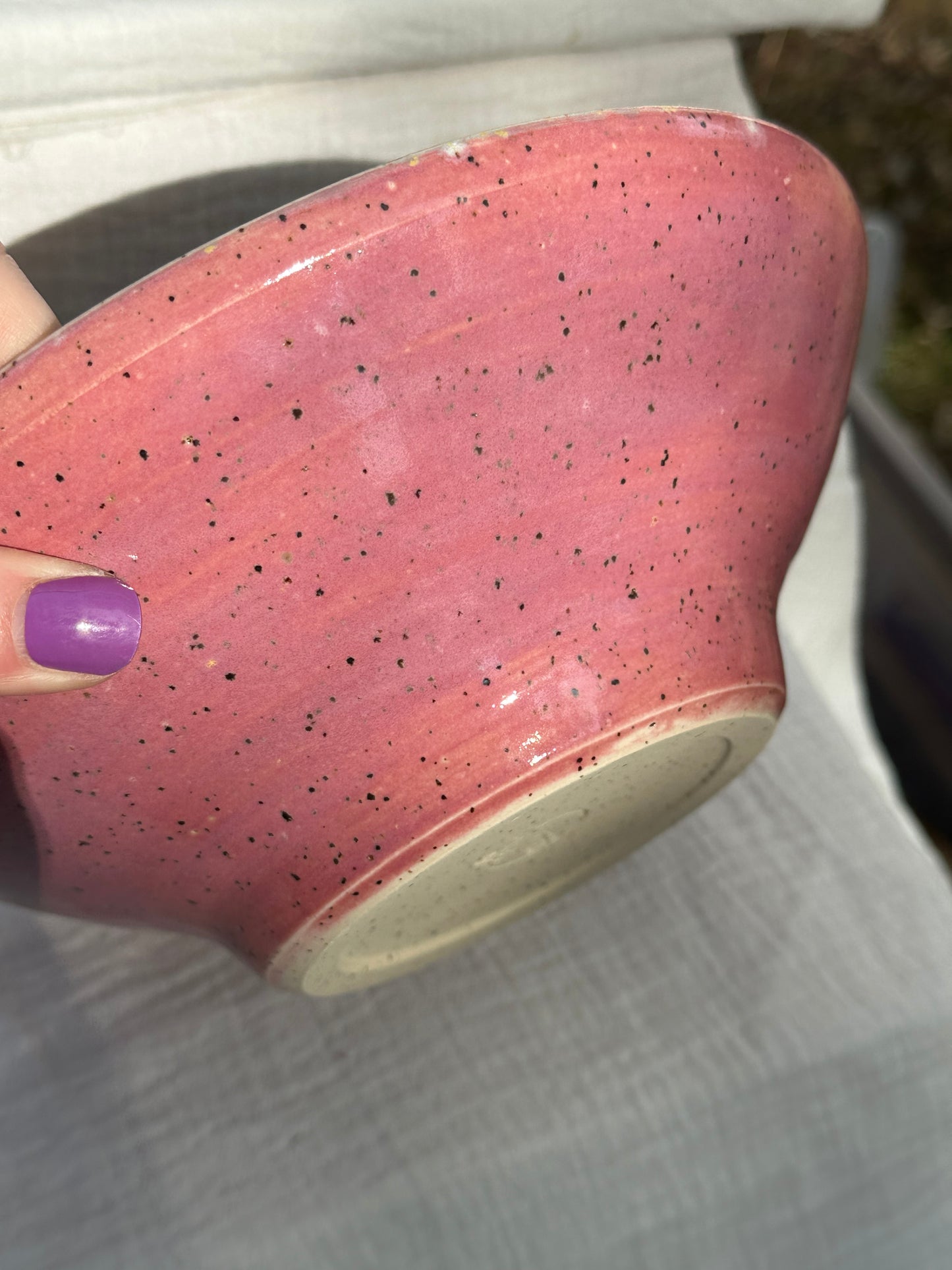 Ceramic Stoneware Large Lavender Speckled Purple Pink Serving Display Bowl Home Decor Pottery