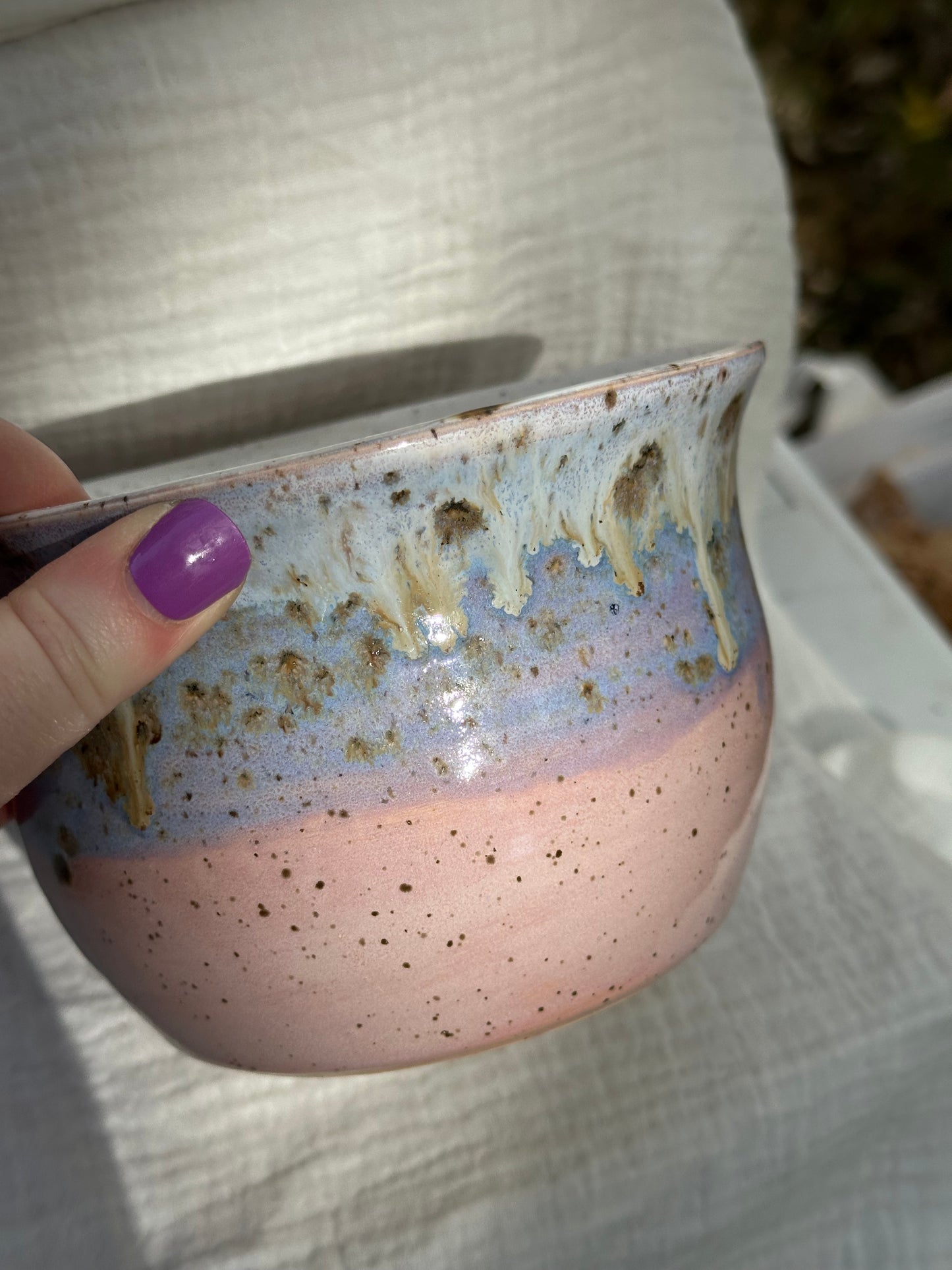 Ceramic Stoneware Lavender Speckled Purple Pink Planter Display Bowl Home Decor Pottery