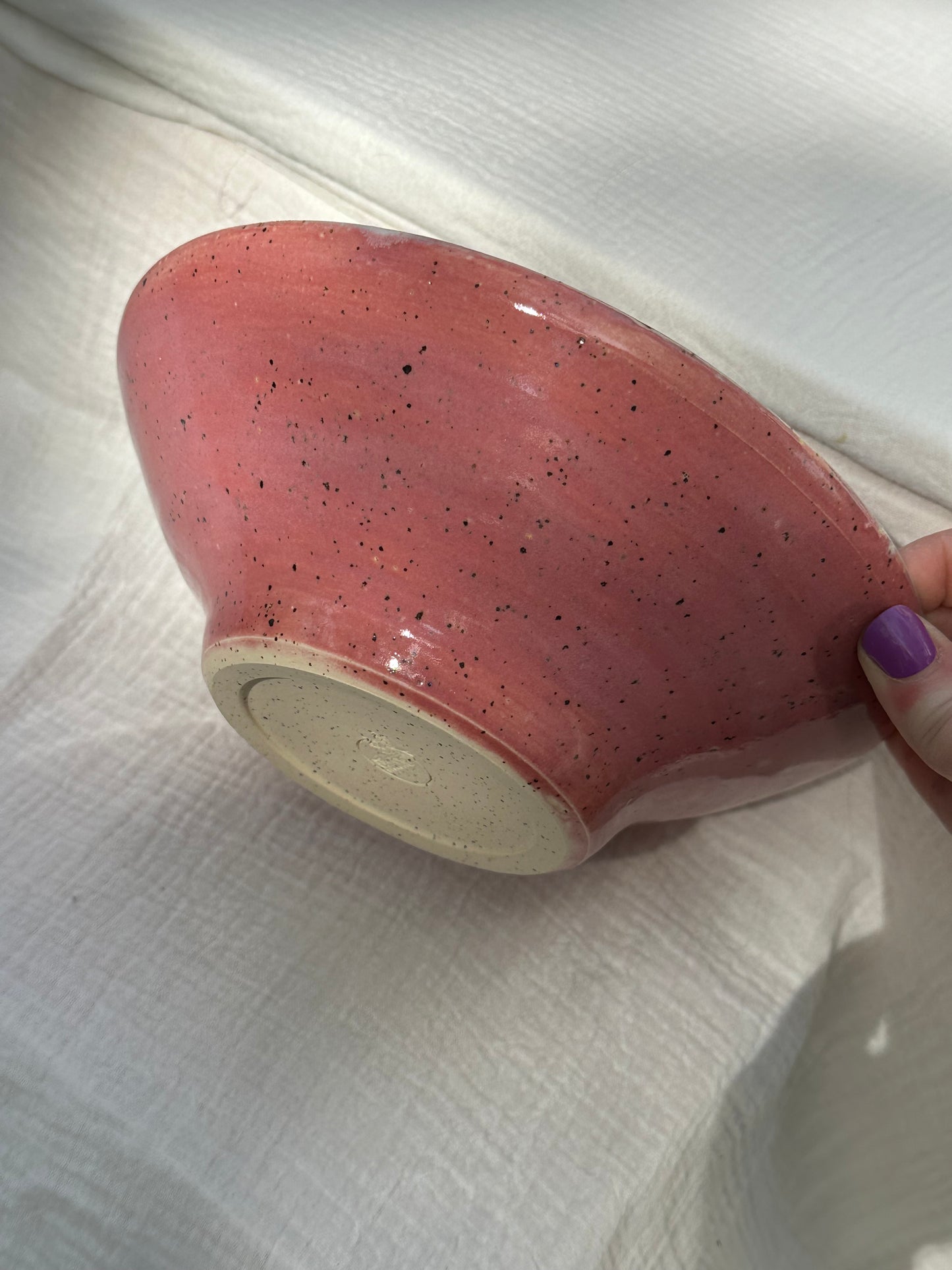 Ceramic Stoneware Large Lavender Speckled Purple Pink Serving Display Bowl Home Decor Pottery