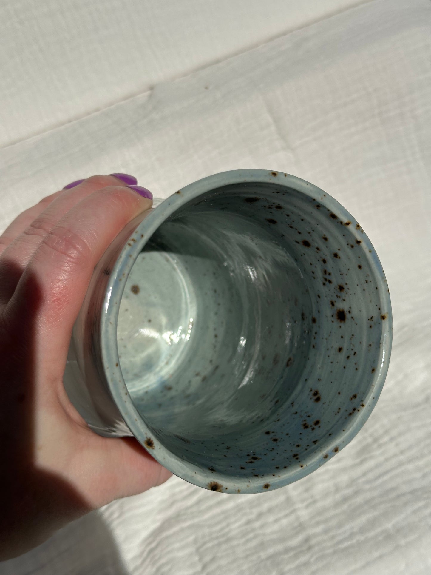 Ceramic Stoneware Blue Speckled Utensil Holder Vase Pottery Floral