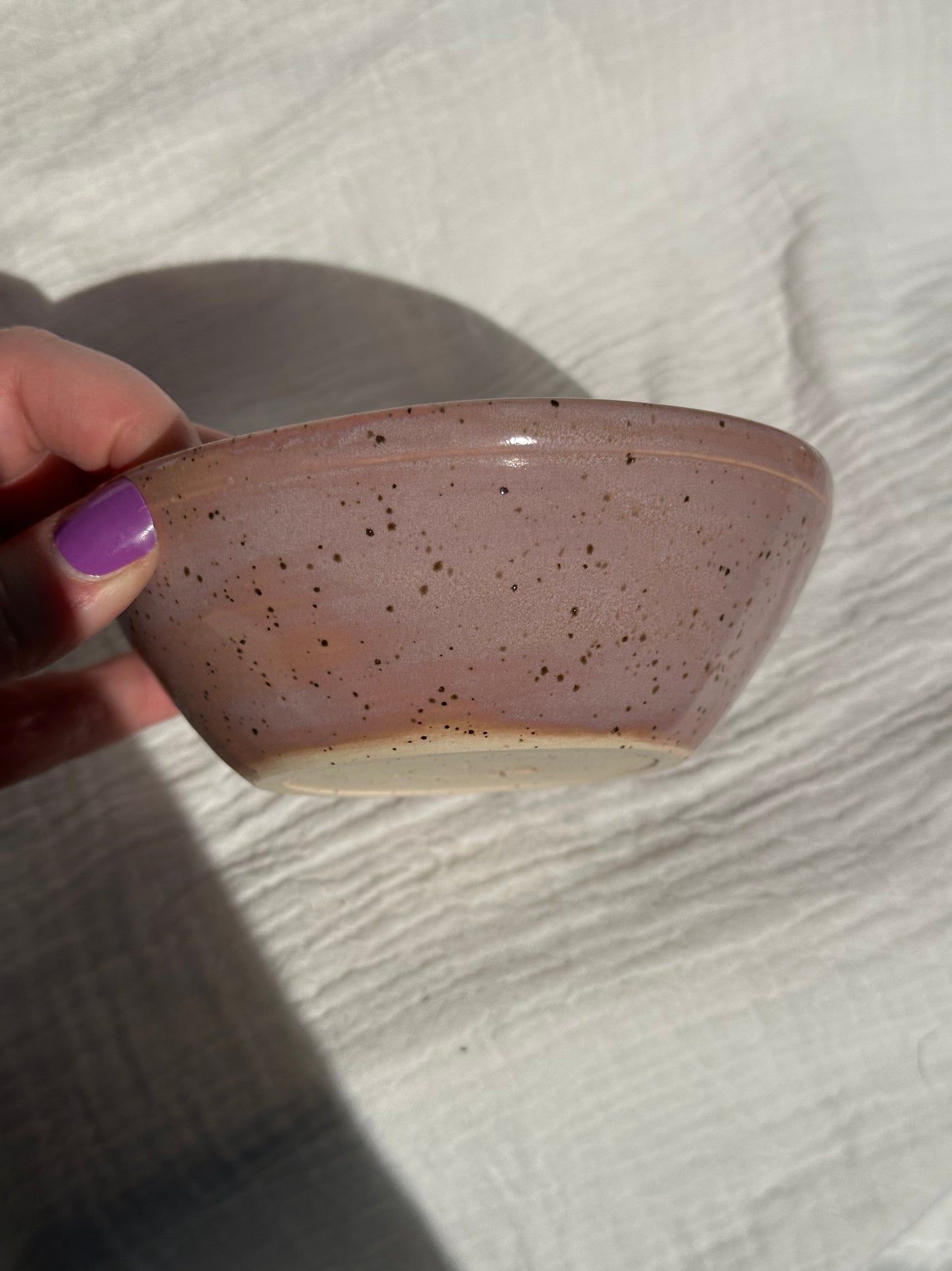 Ceramic Stoneware Pink and White Small Bowl Everyday Serving Pottery