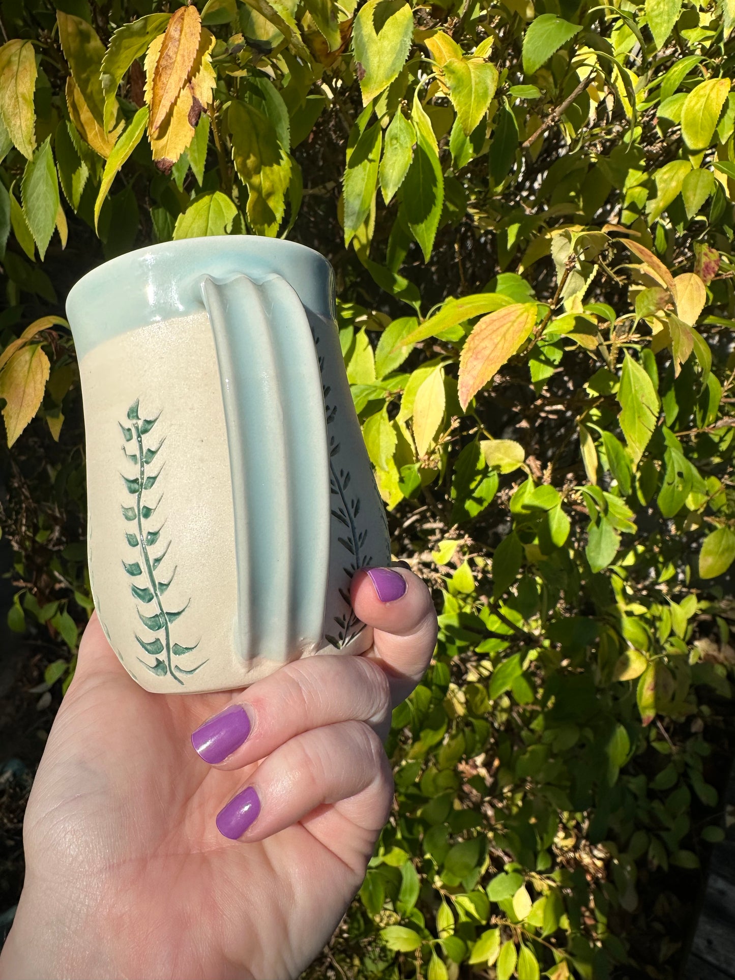 RESERVED Ceramic Stoneware Carved Vines Coffee Tea Mug Cup Botanical Floral Pottery Floral Pride