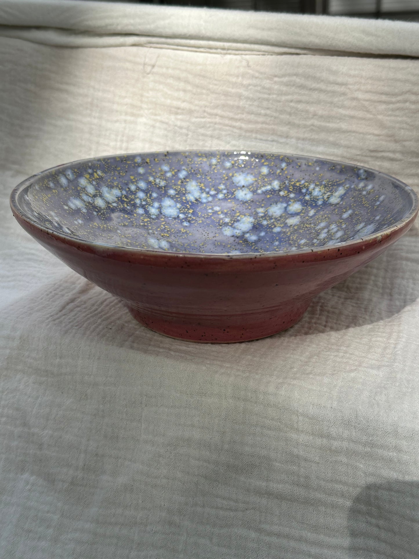Ceramic Stoneware Large Lavender Speckled Purple Pink Serving Display Bowl Home Decor Pottery