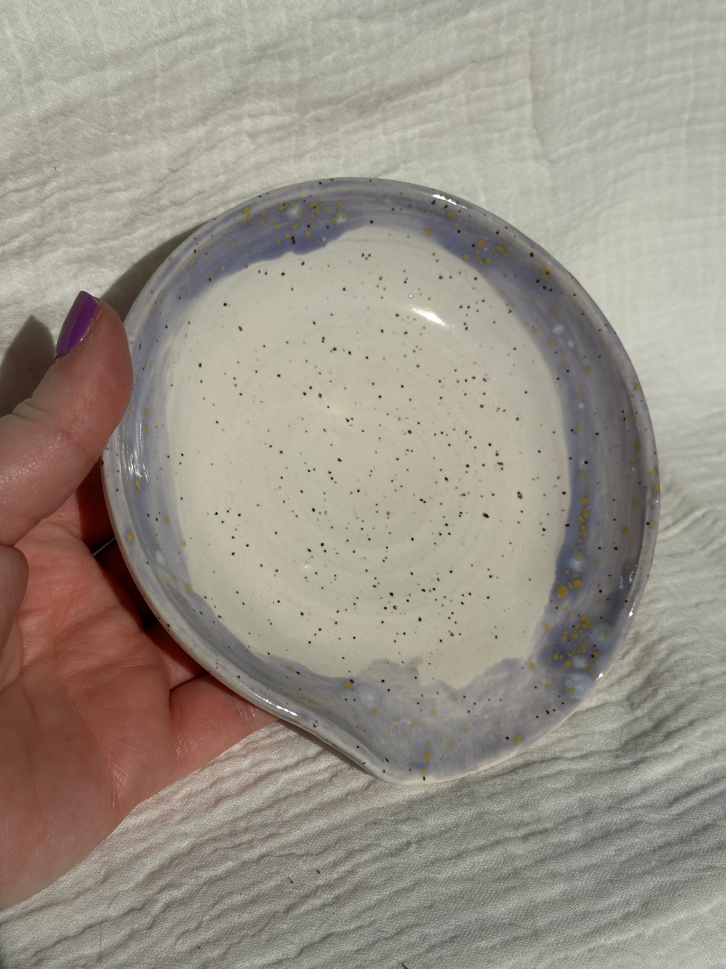 Ceramic Stoneware Purple White Spoon Rest Serving Pottery
