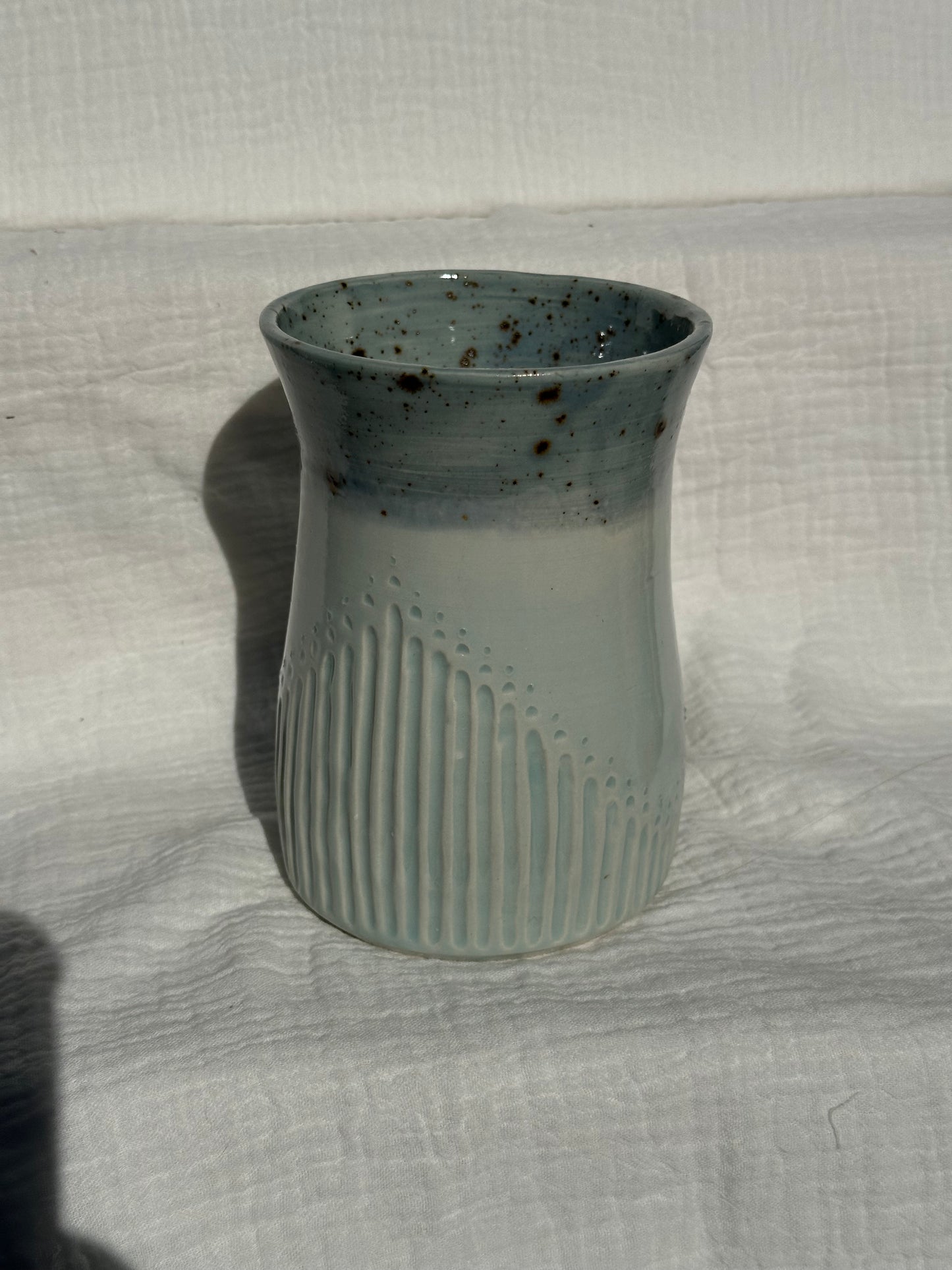 Ceramic Stoneware Blue Speckled Utensil Holder Vase Pottery Floral