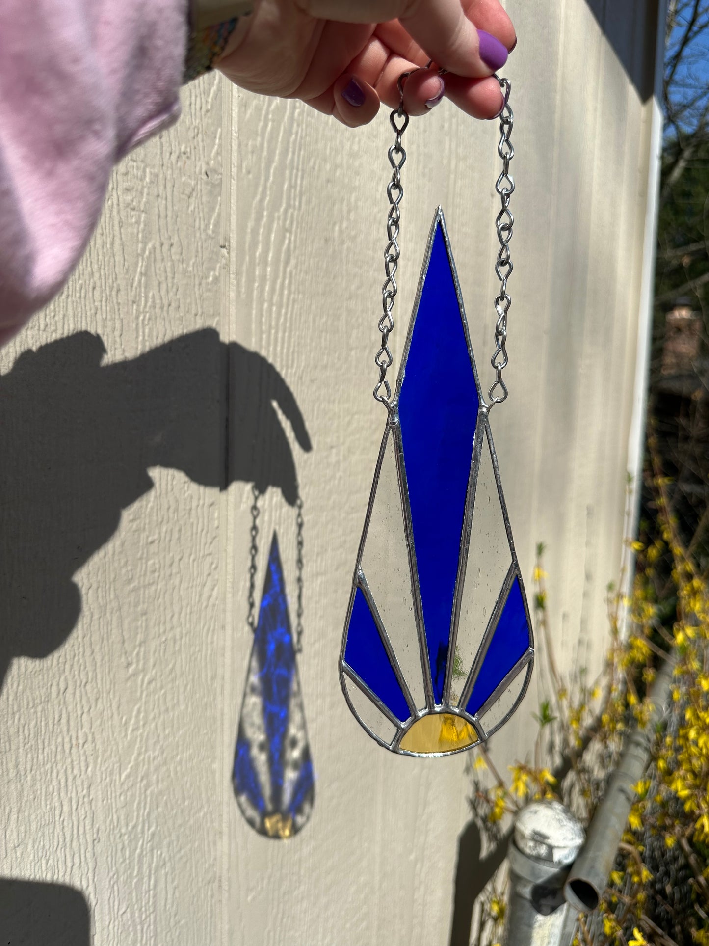 Stained Glass Blue Clear Geometric Sun Ray Suncatcher Window Decoration Glass Art Gift Sun Catcher