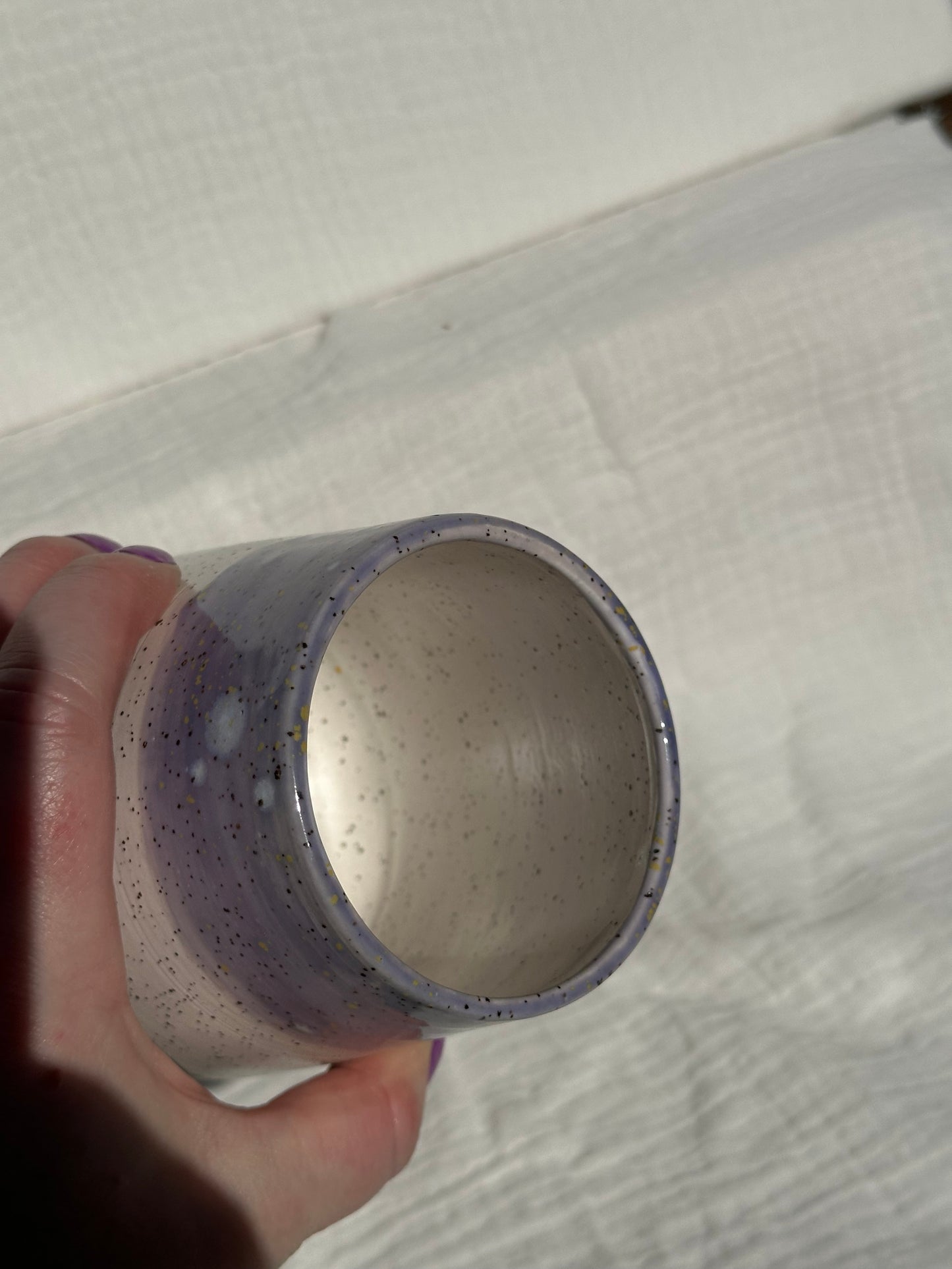 Ceramic Stoneware White and Lavender Purple Wine Whiskey Cup Botanical Floral Pottery Floral Tumbler