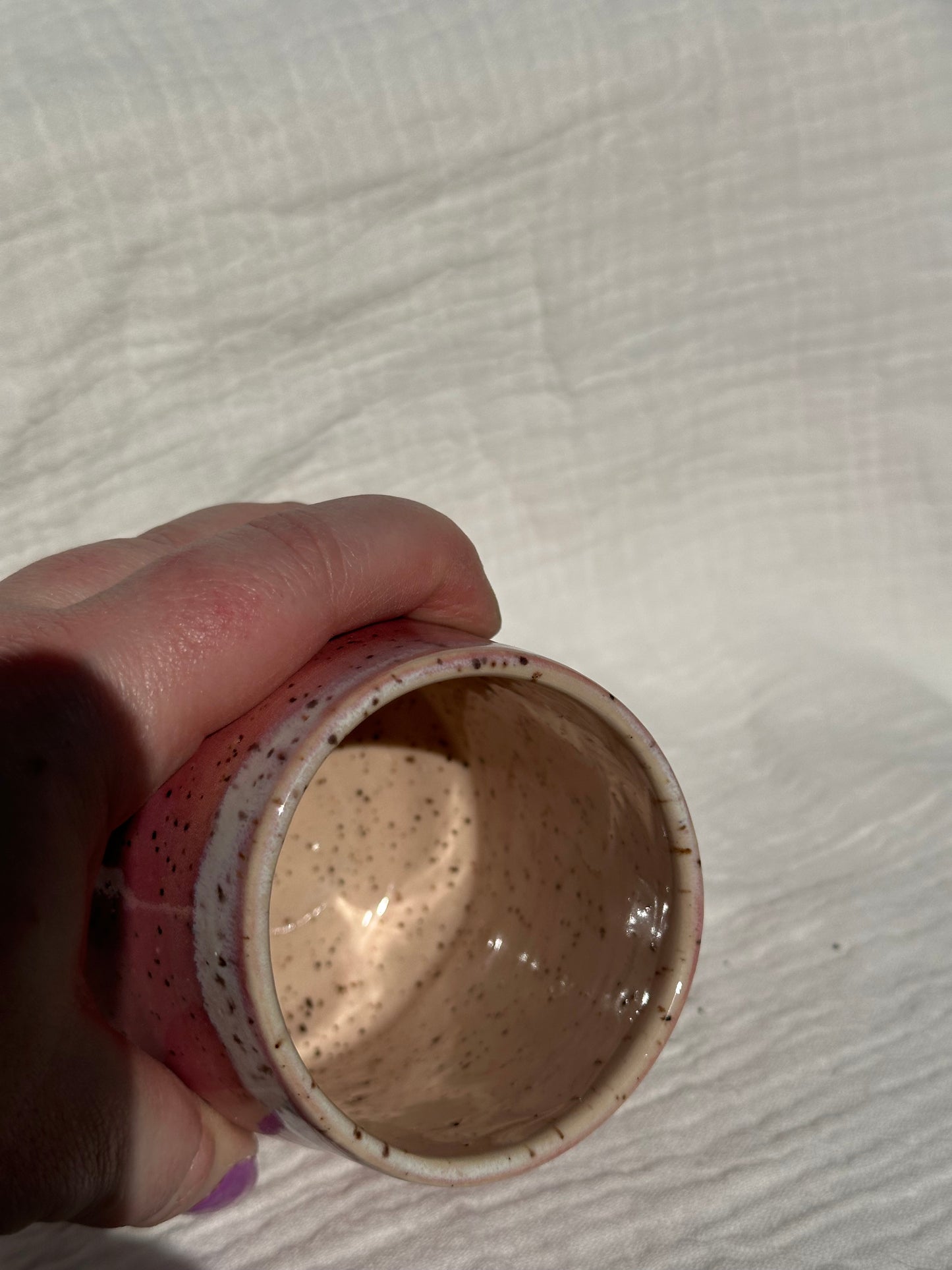 Ceramic Stoneware Pink and White Wine Whiskey Cup Botanical Floral Pottery Floral Tumbler