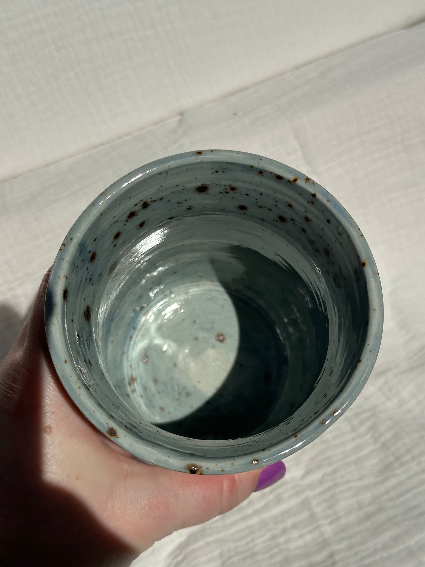 Ceramic Stoneware Blue Speckled Utensil Holder Vase Pottery Floral