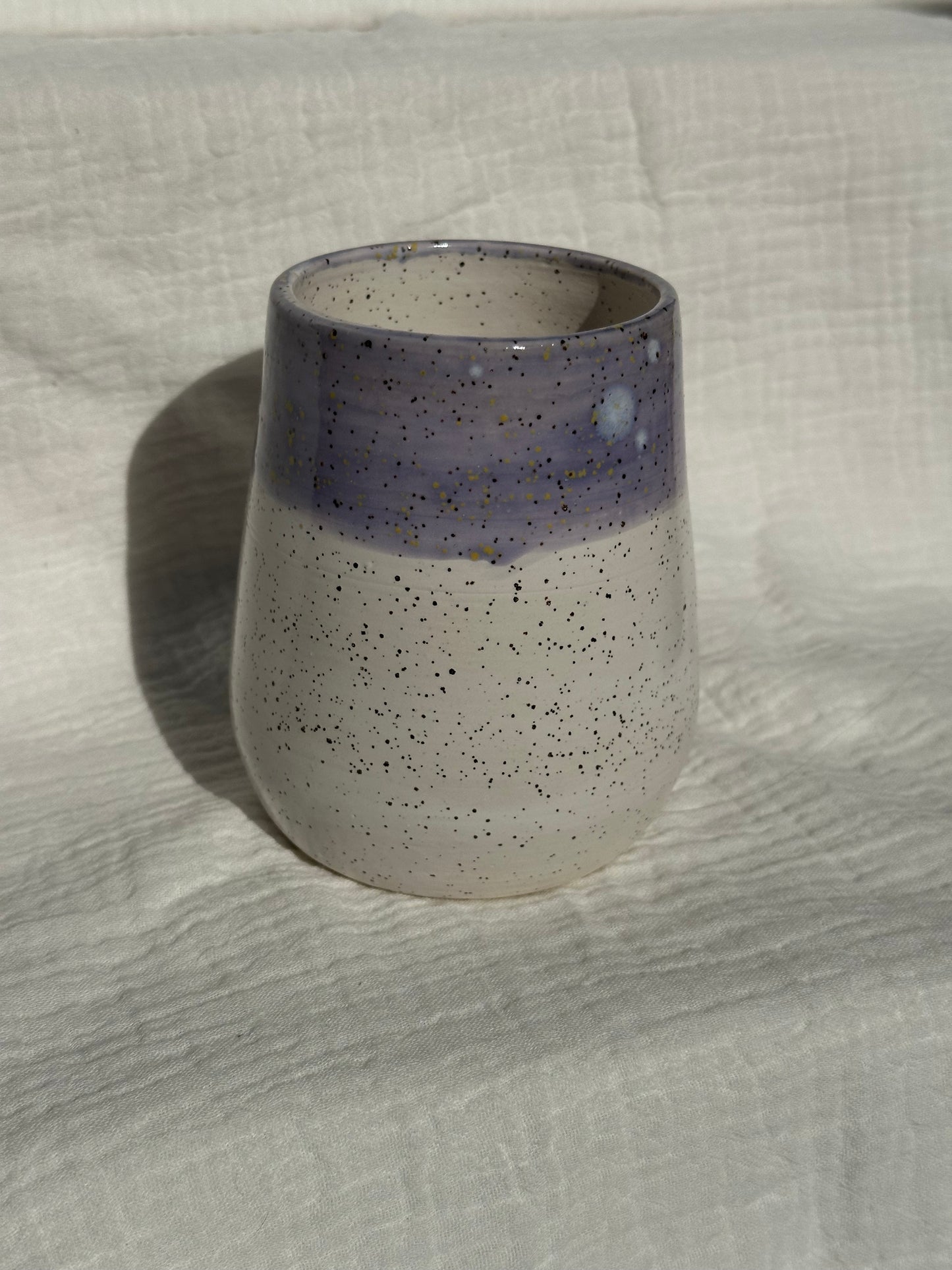 Ceramic Stoneware White and Lavender Purple Wine Whiskey Cup Botanical Floral Pottery Floral Tumbler
