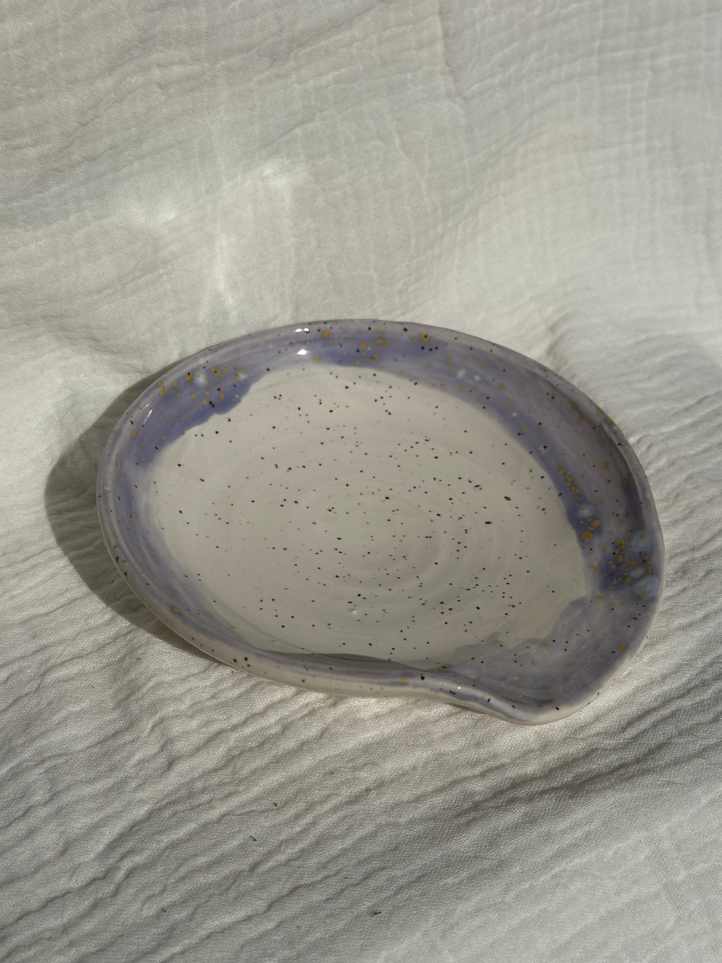 Ceramic Stoneware Purple White Spoon Rest Serving Pottery