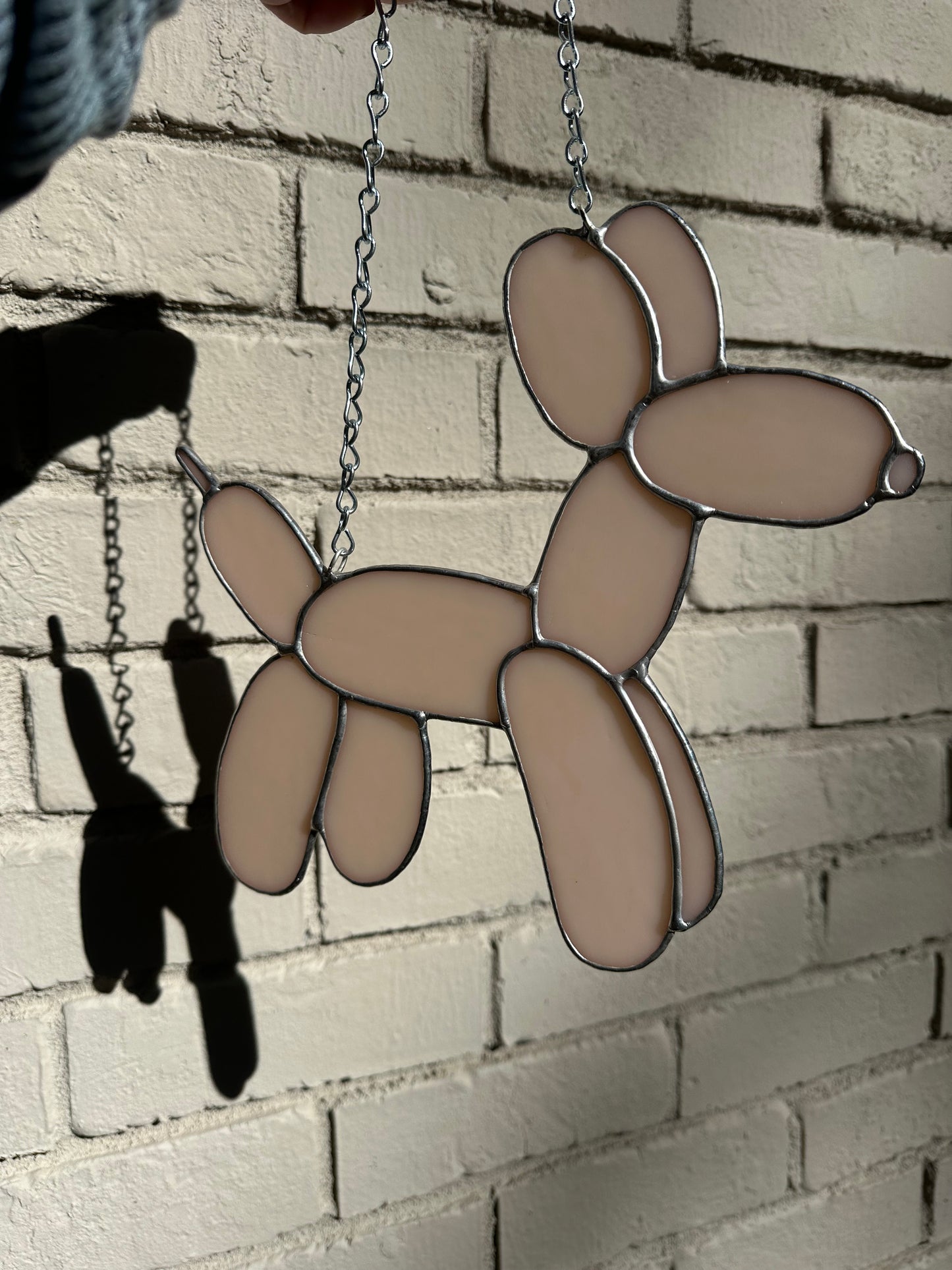 Stained Glass Balloon Dog Light Pink Suncatcher Window Decoration Glass Art Gift Housewarming