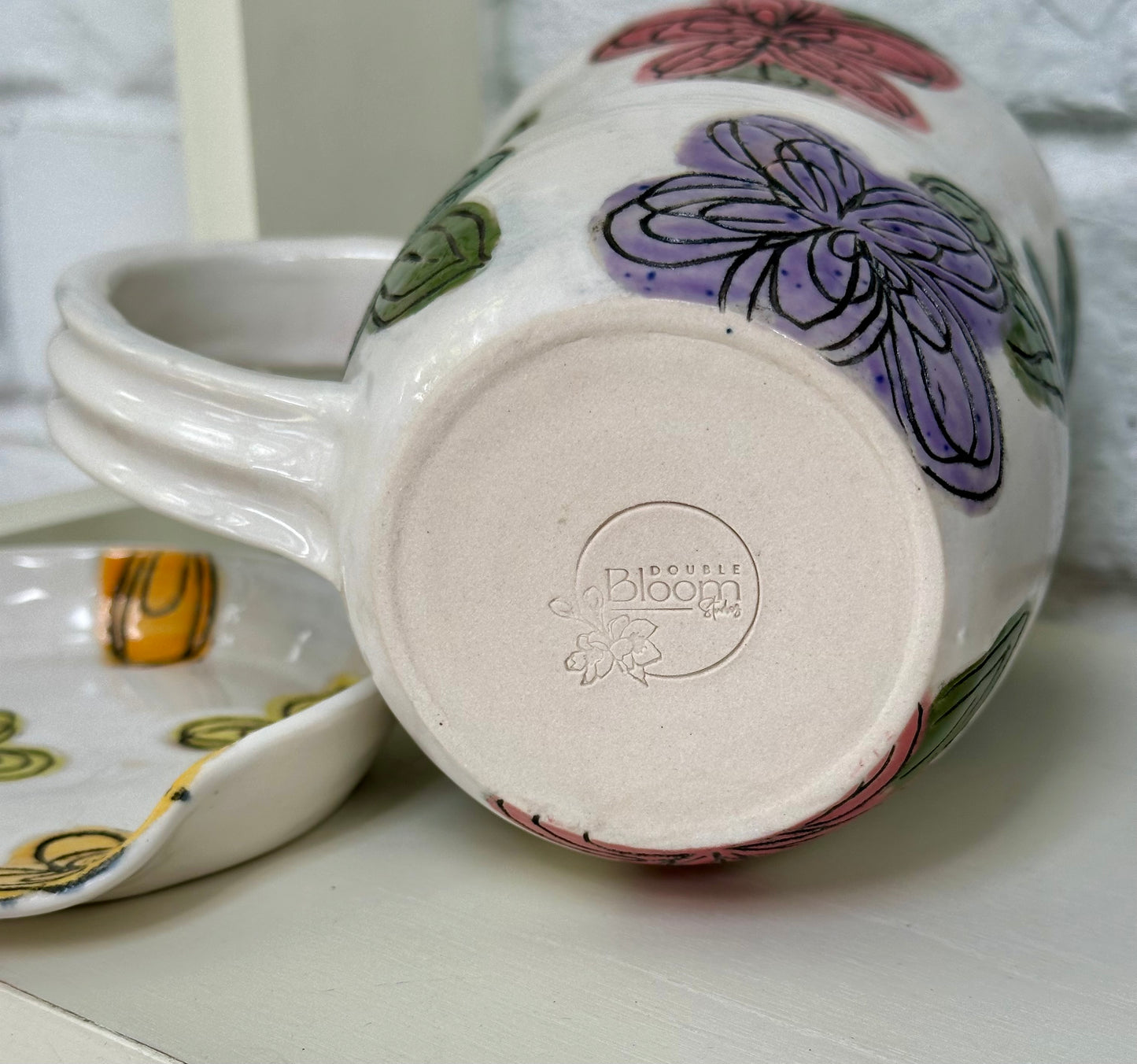 Ceramic Stoneware Carved Flowers Coffee Tea Mug Cup Botanical Floral Pottery Floral Pride