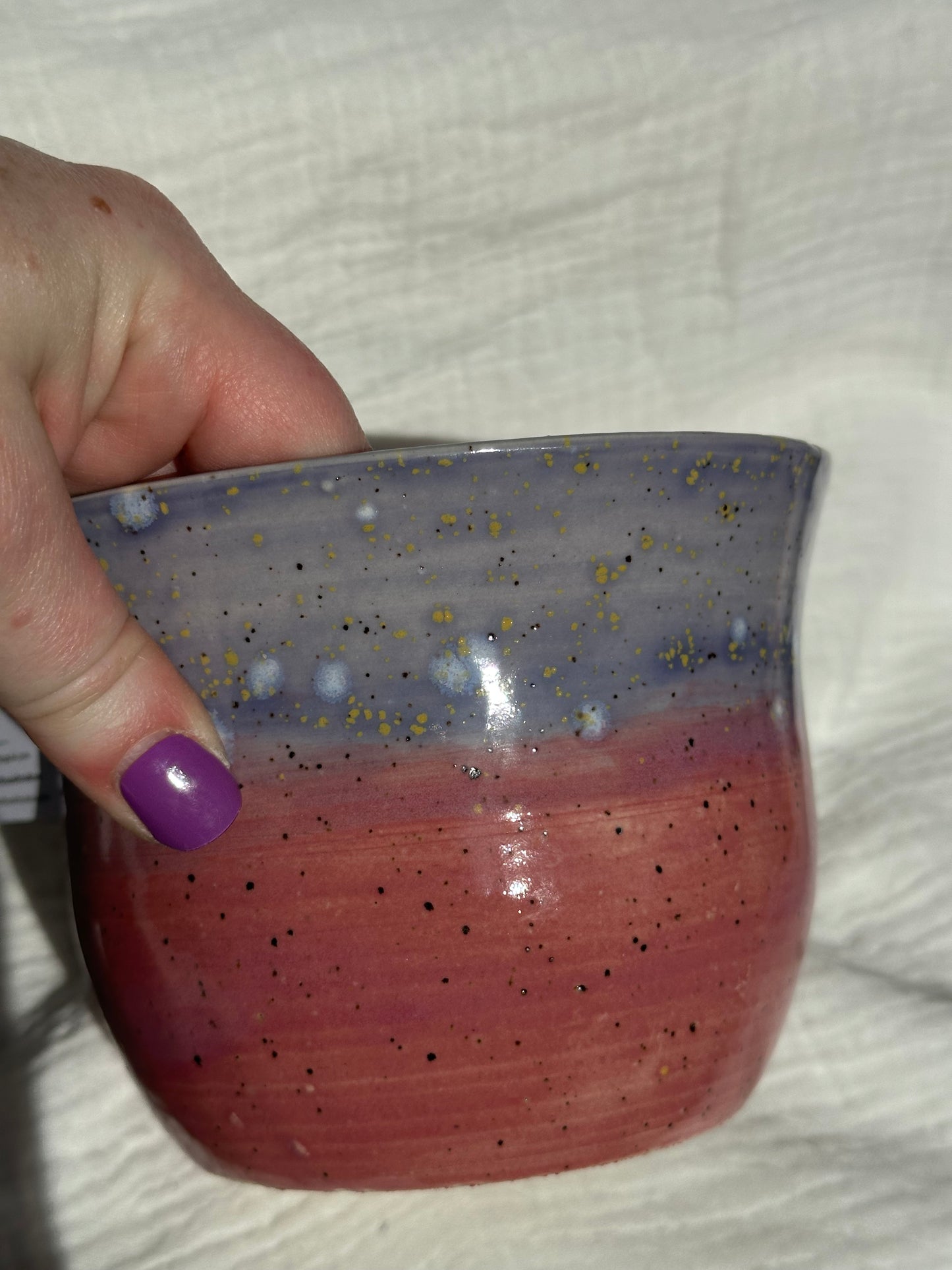 Ceramic Stoneware Lavender Speckled Purple Pink Planter Display Bowl Home Decor Pottery