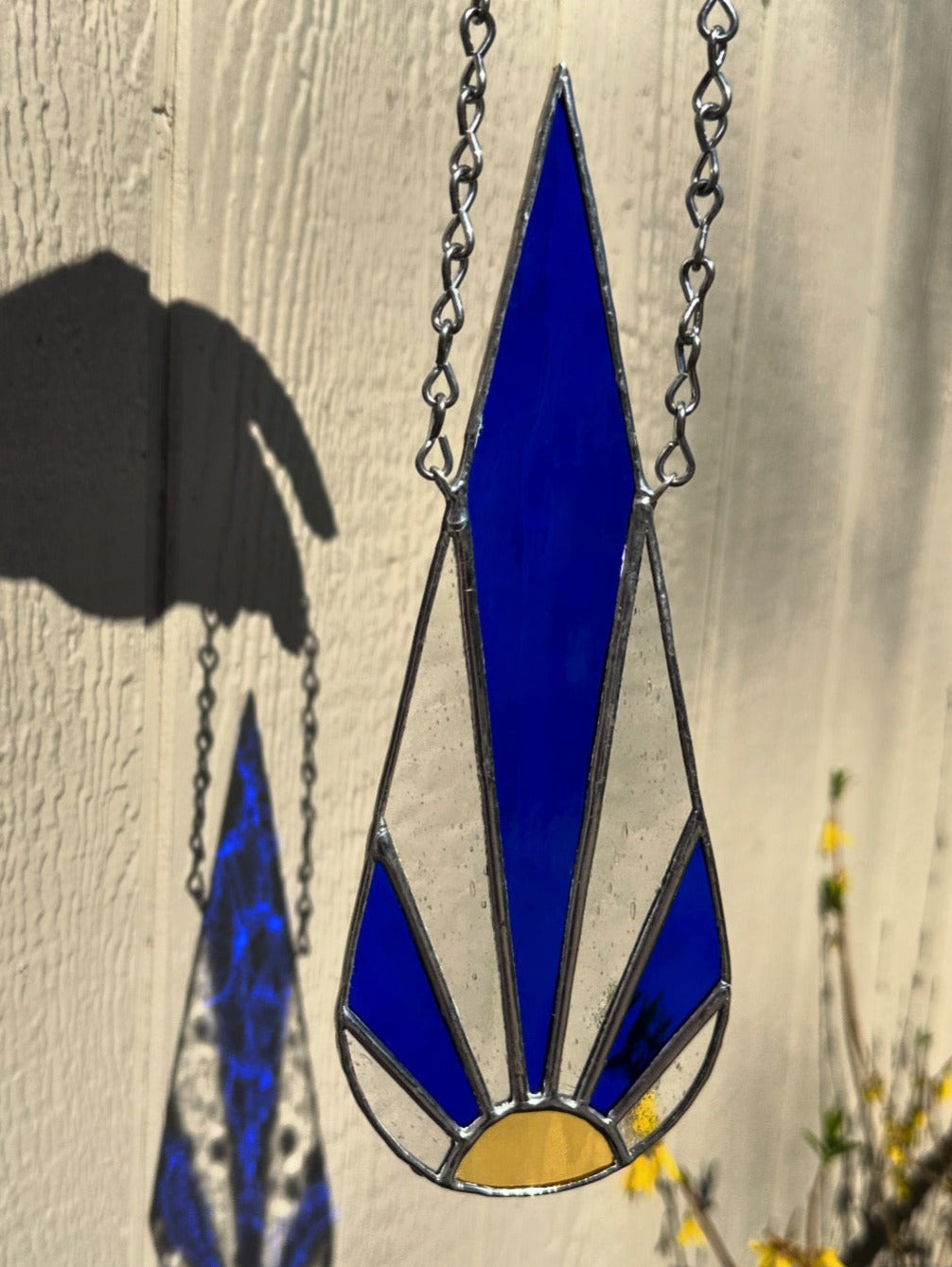 Stained Glass Blue Clear Geometric Sun Ray Suncatcher Window Decoration Glass Art Gift Sun Catcher