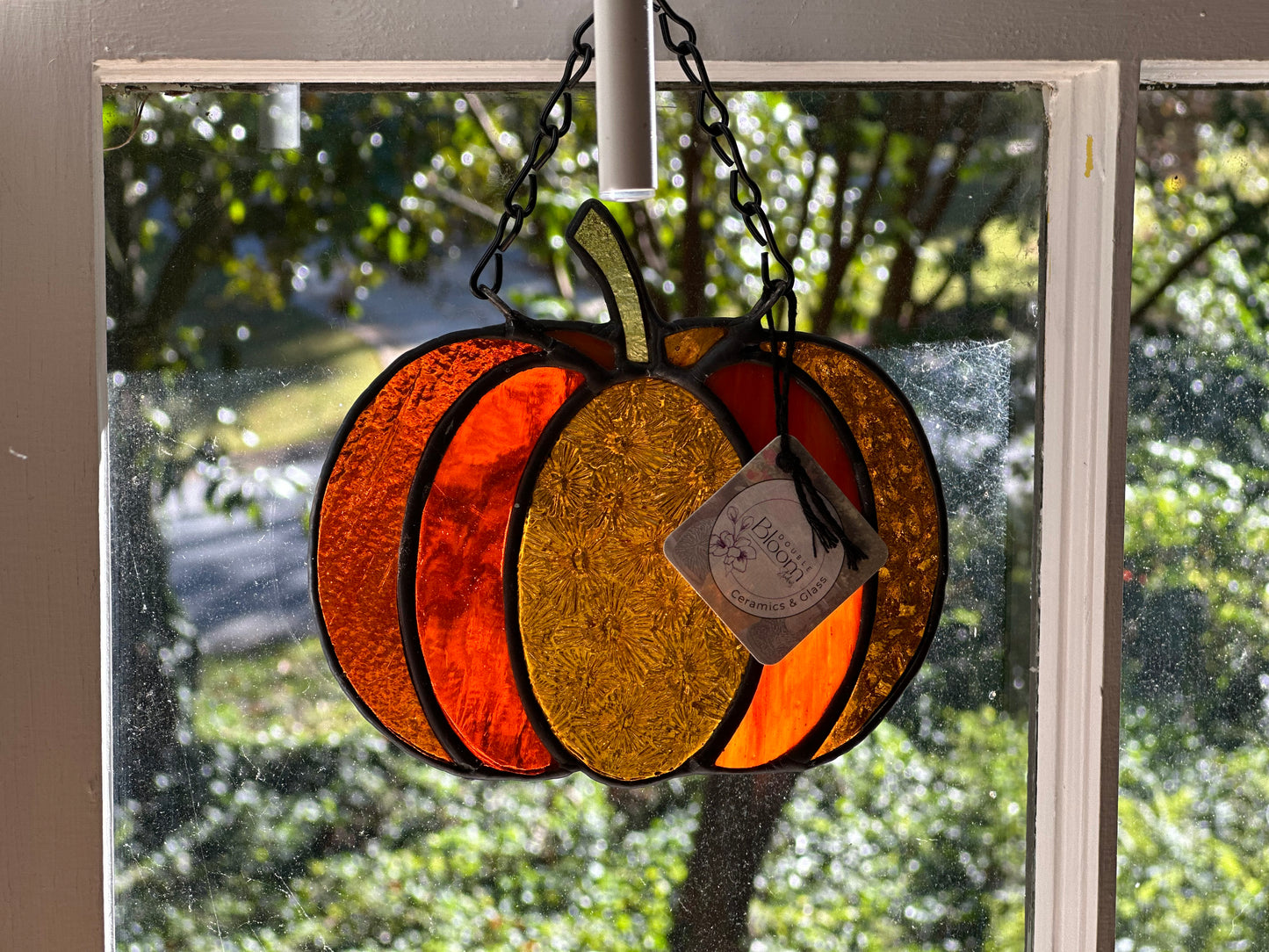 Stained Glass Halloween Pumpkin Gourd Fall Halloween Black Patina Suncatcher Window Decoration Glass Art Gift