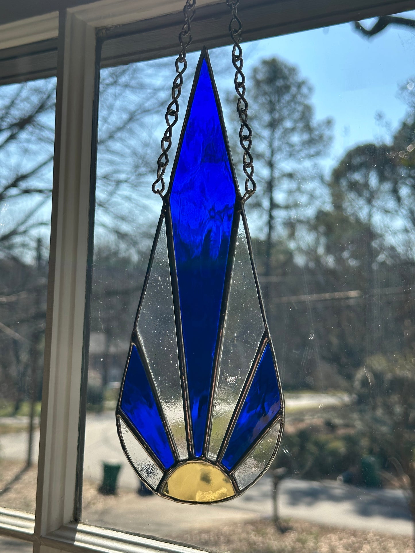 Stained Glass Blue Clear Geometric Sun Ray Suncatcher Window Decoration Glass Art Gift Sun Catcher