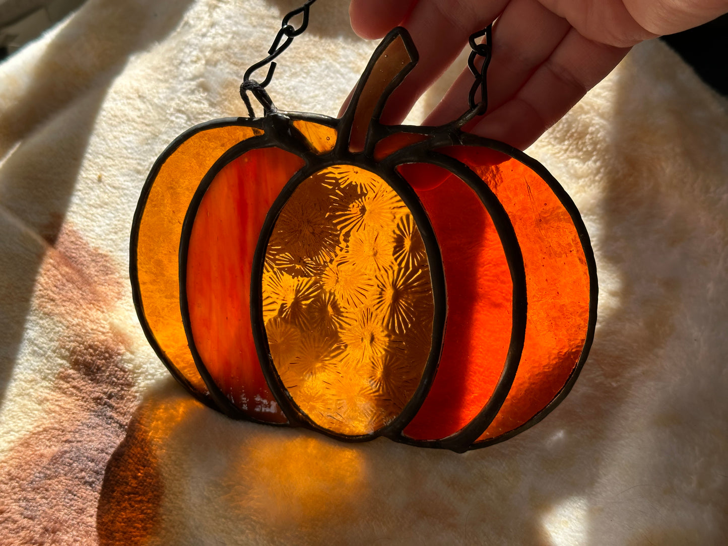 Stained Glass Halloween Pumpkin Gourd Fall Halloween Black Patina Suncatcher Window Decoration Glass Art Gift