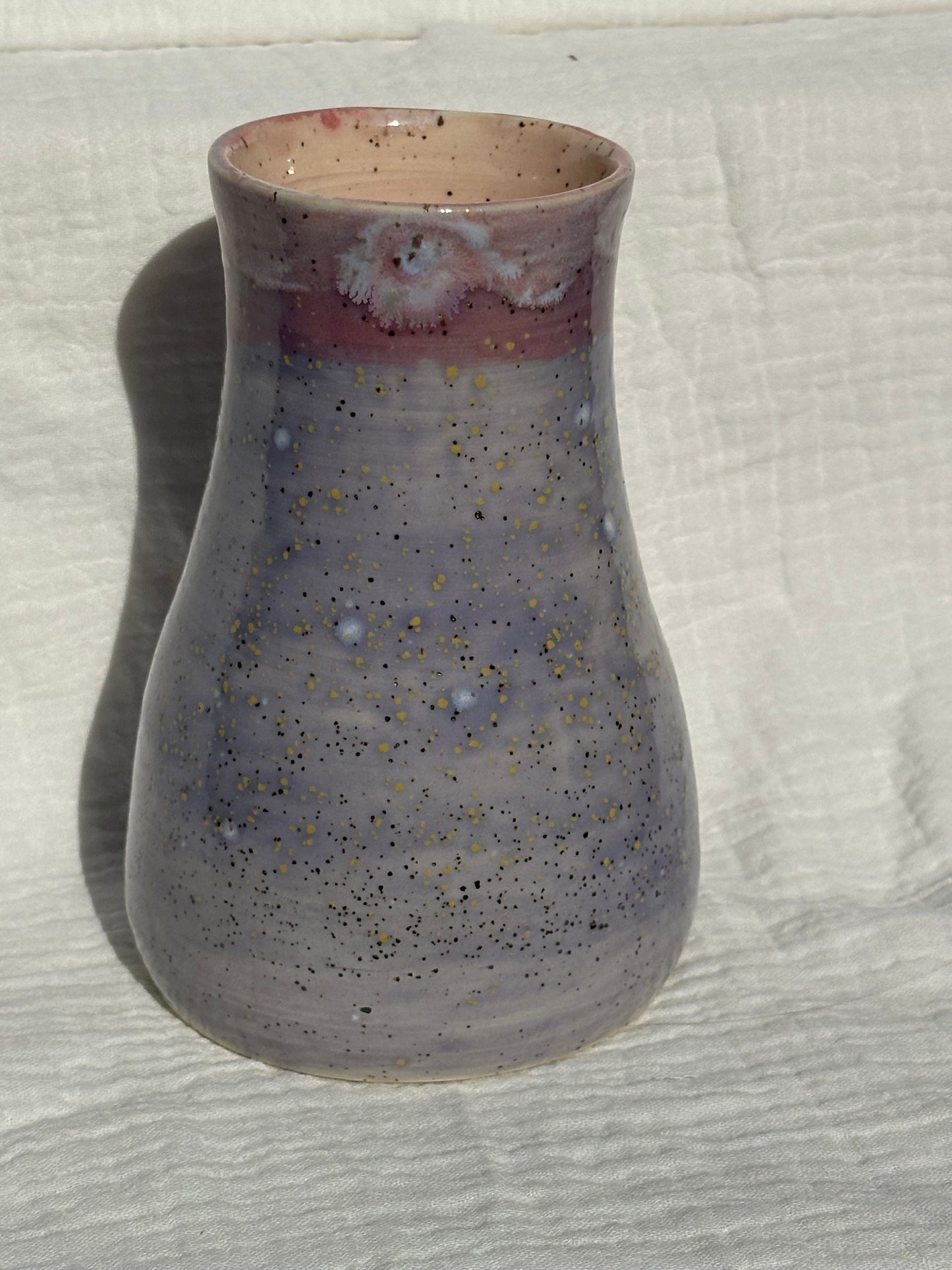 Ceramic Stoneware Pink and Purple Speckled Utensil Holder Vase Pottery Floral