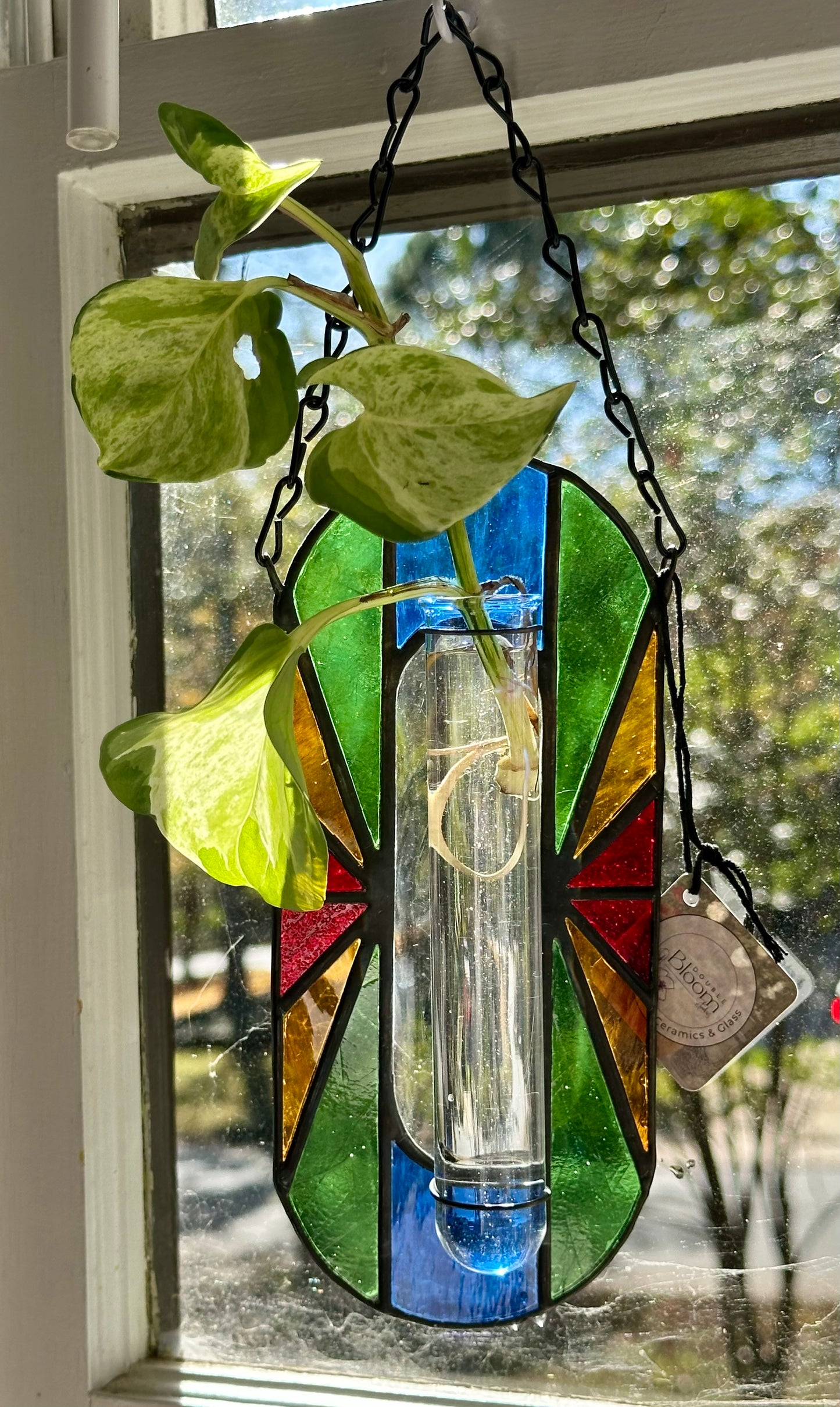 Handmade Stained Glass Plant Propagation Station Suncatcher Sun Catcher Art Deco Style Window Hanging