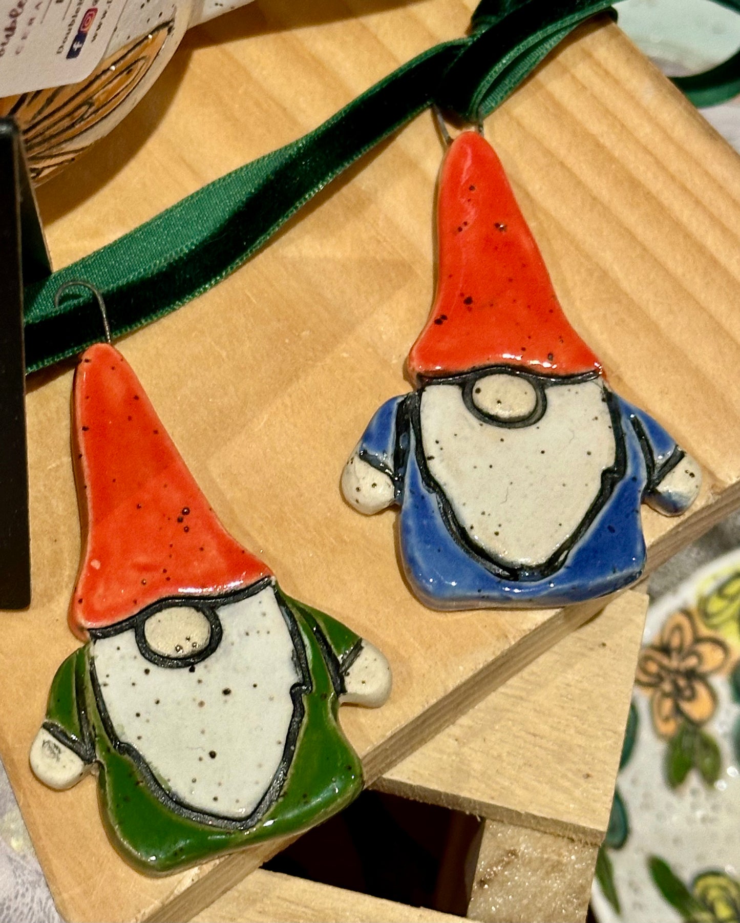 Ceramic Gnome Christmas Holiday Ornament Stoneware Pottery
