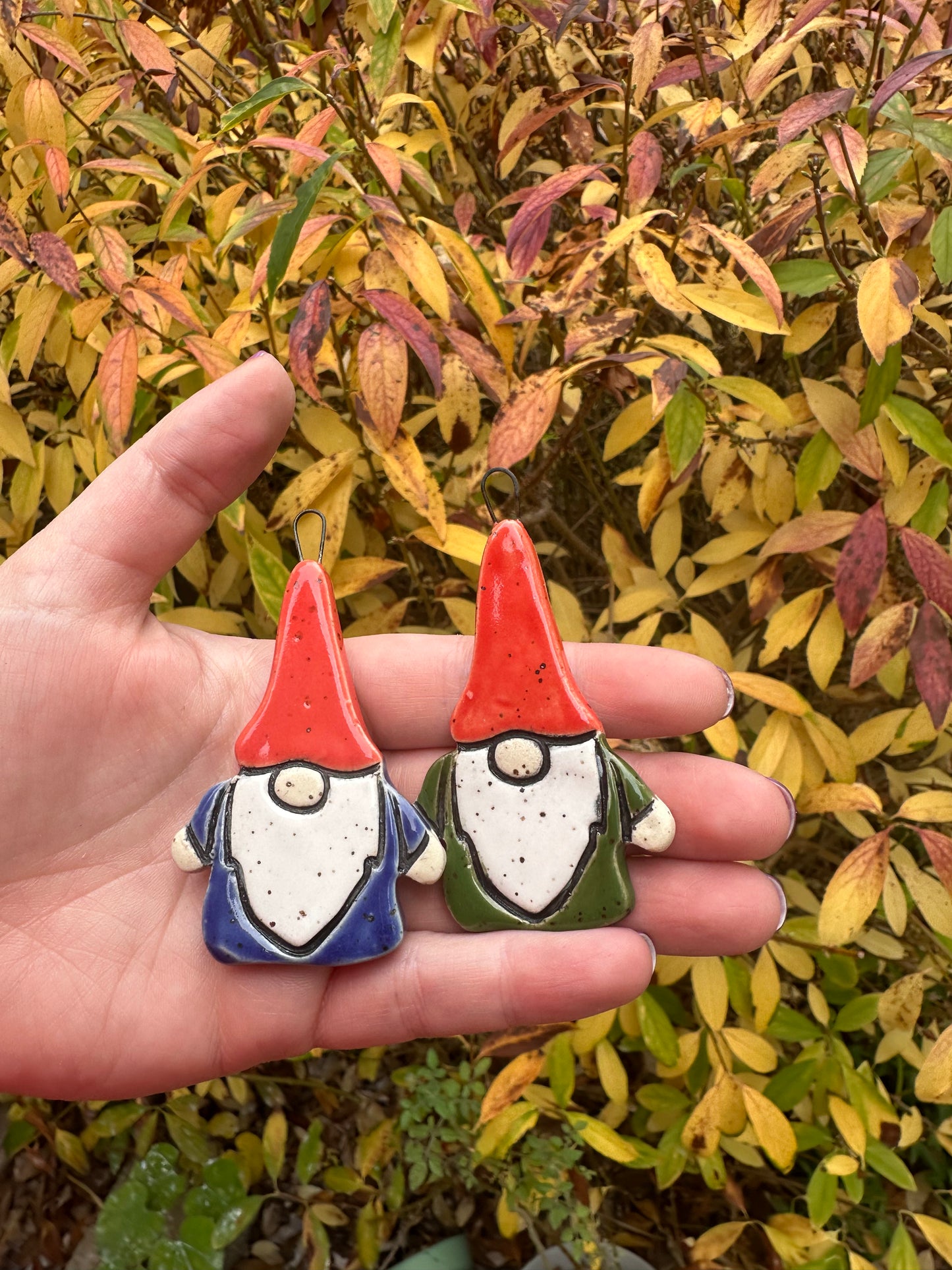 Ceramic Gnome Christmas Holiday Ornament Stoneware Pottery