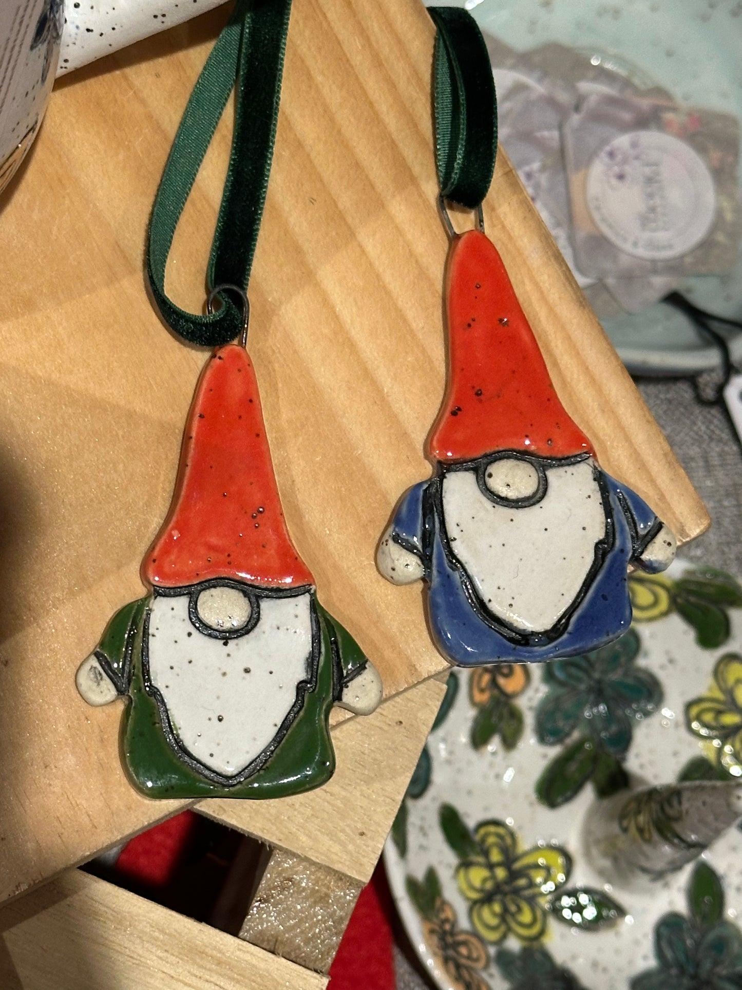 Ceramic Gnome Christmas Holiday Ornament Stoneware Pottery