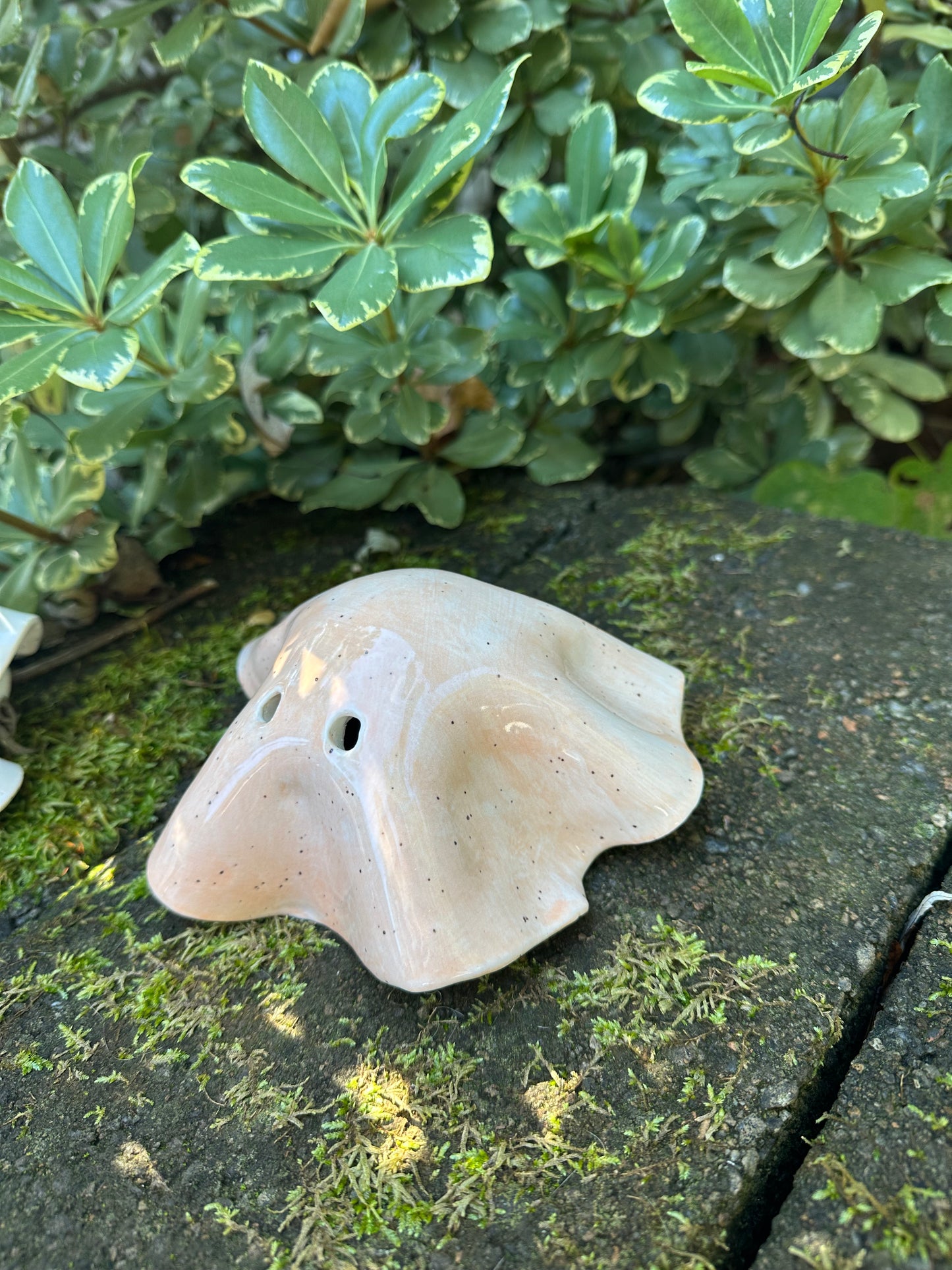 Ceramic Stoneware Orange Bed Sheet Ghost Luminary Tea Light Home Decor Pottery