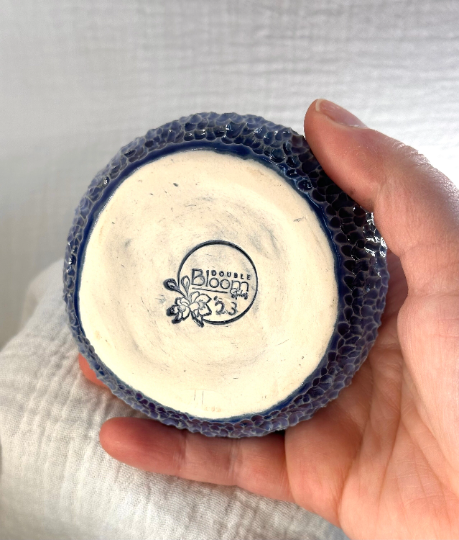 Handmade Carved Ceramic Stoneware Blue Ombré Box Lidded Lid Salt Cellar Pig Pottery