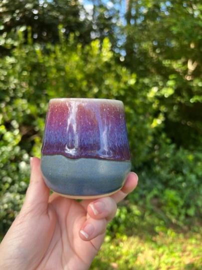 Handmade Ceramic Stoneware Green Purple Wine Cup Whiskey Glass Tumbler Pottery 6oz Tumbler