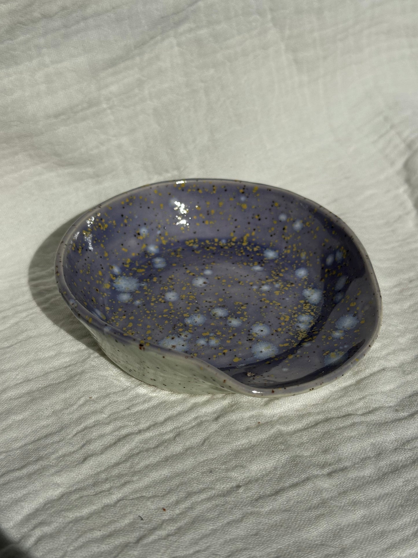 Ceramic Stoneware Purple Lavender Blue Speckled Spoon Rest Serving Pottery